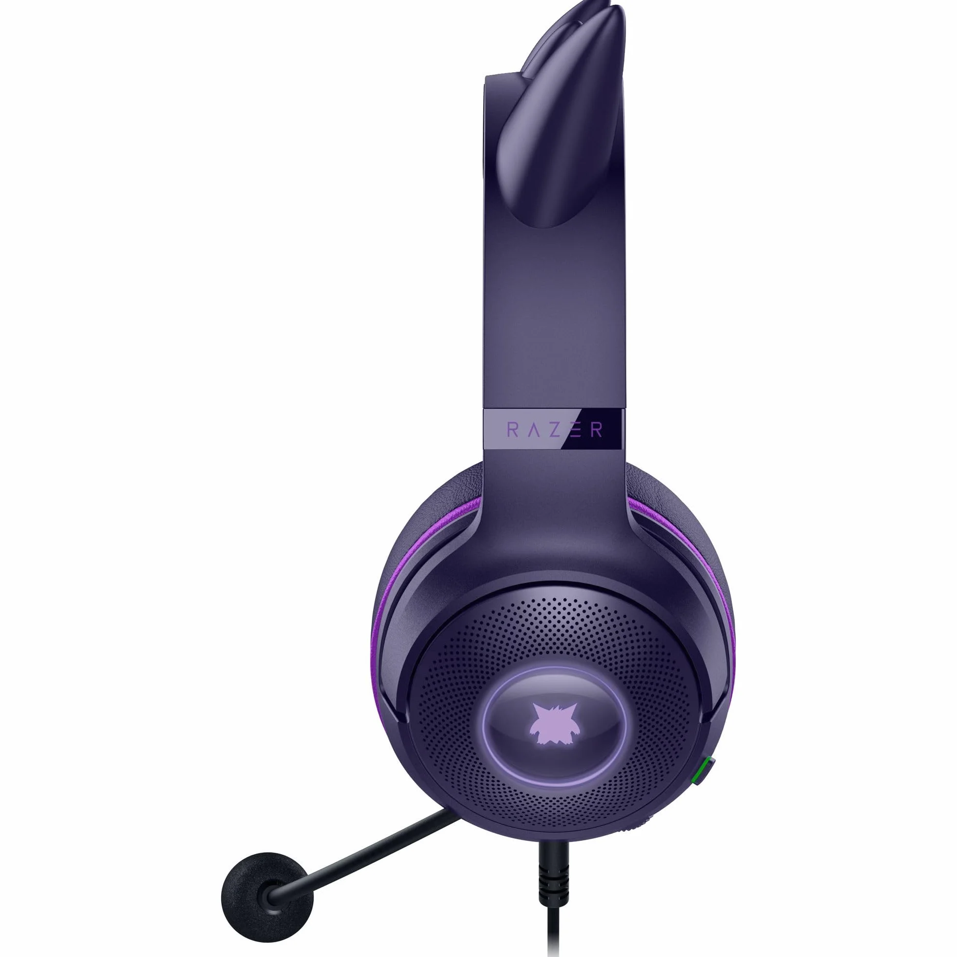 Razer Kraken Kitty V2 - Pokémon Gengar Edition - zestaw słuchawkowy USB - kolce Gengar - strumieniowe oświetlenie reaktywne - mikrofon kardioidalny - przetworniki TriForce 40mm | Fioletowy