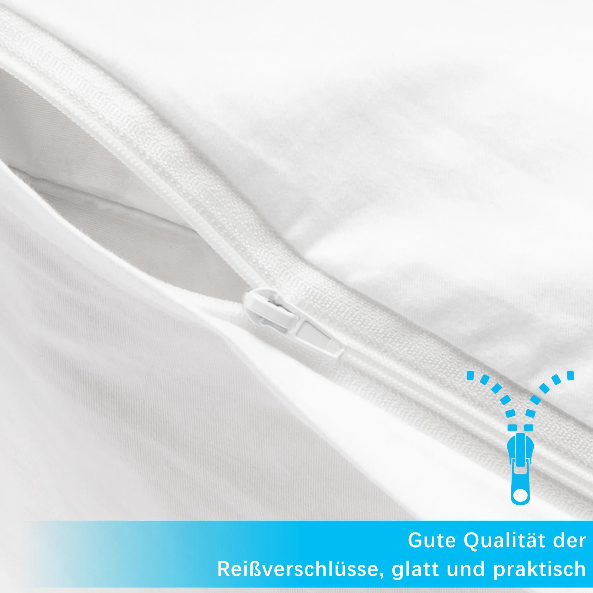 ATsense Zestaw 2 poszewek na poduszkę 40 x 40 cm – 100% bawełna, białe, miękkie i hipoalergiczne, certyfikat ÖkoTex, poszewka na poduszkę z zamkiem błyskawicznym, nadaje się dla alergików