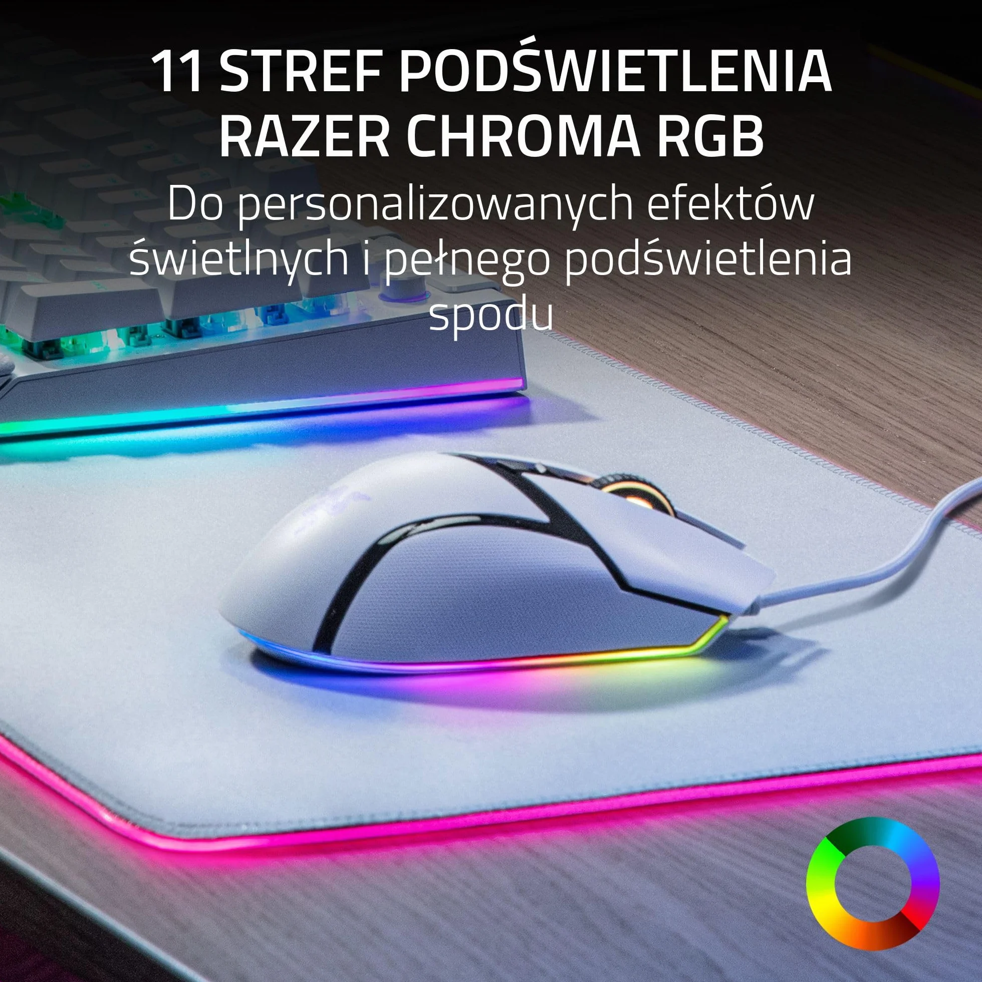 Razer Basilisk V3 - Zestaw kabli do gier Gaming Maus - ergonomia Design - Chroma RGB - 11 programowalnych smaków - obsługa HyperScroll - PC/Mac | Biały