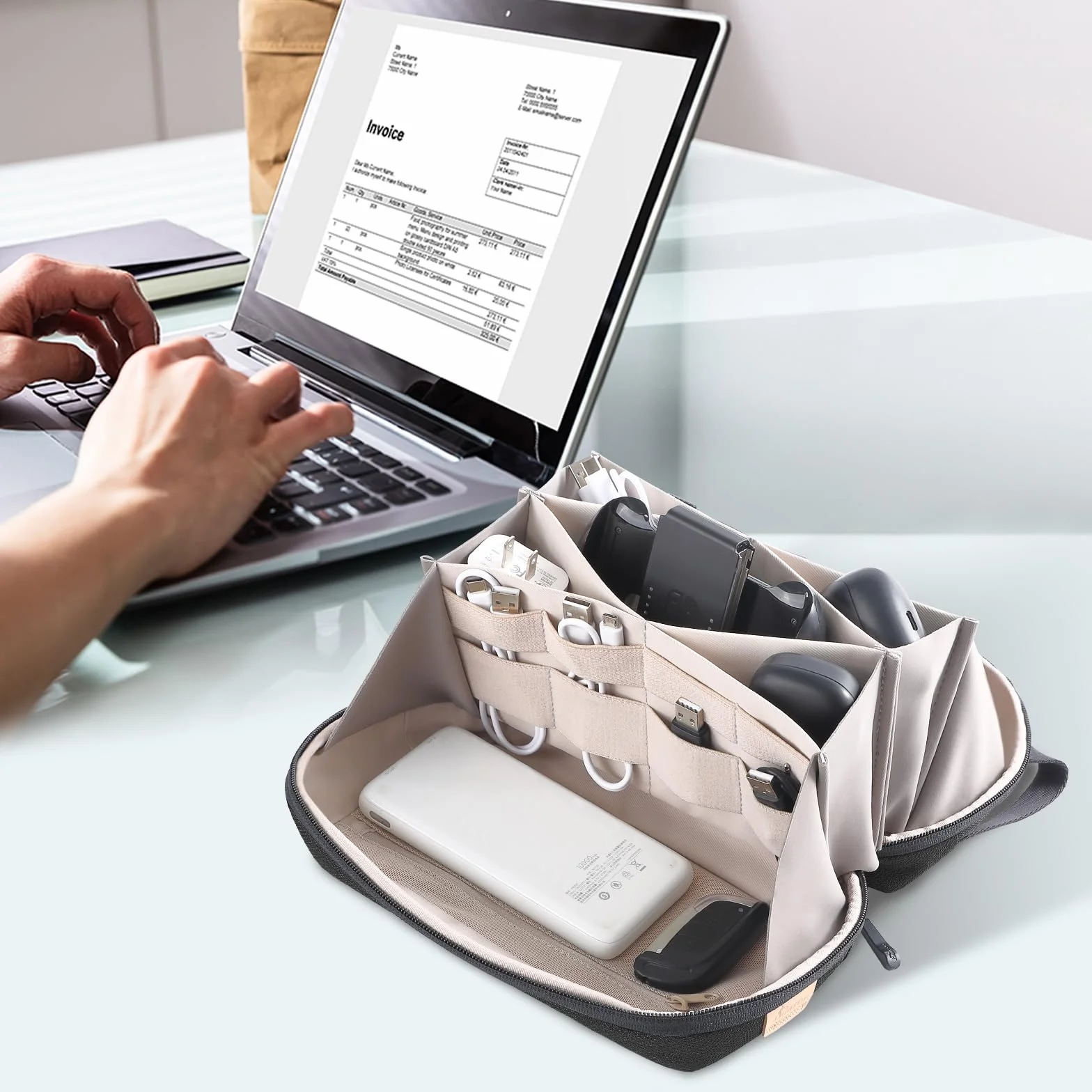 SIMTOP Organizer do Przechowywania Kabli – Wodoodporna Torba na Kable SD, Laptop i Akcesoria Podróżne, Czarny Torba z Wielema Kieszeniami do Pracy i Podróży