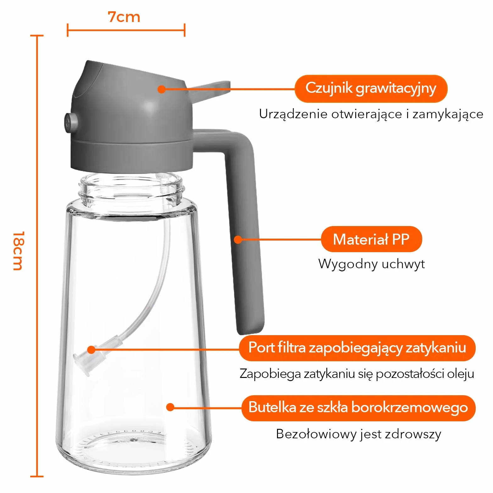 YARRAMATE 2 w 1 rozpylacz oleju jadalnego, butelka z rozpylaczem 470 ml, nadaje się do kontaktu z żywnością, spray na olej do gotowania, wysokiej jakości rozpylacz oleju do kuchni (05_szary)