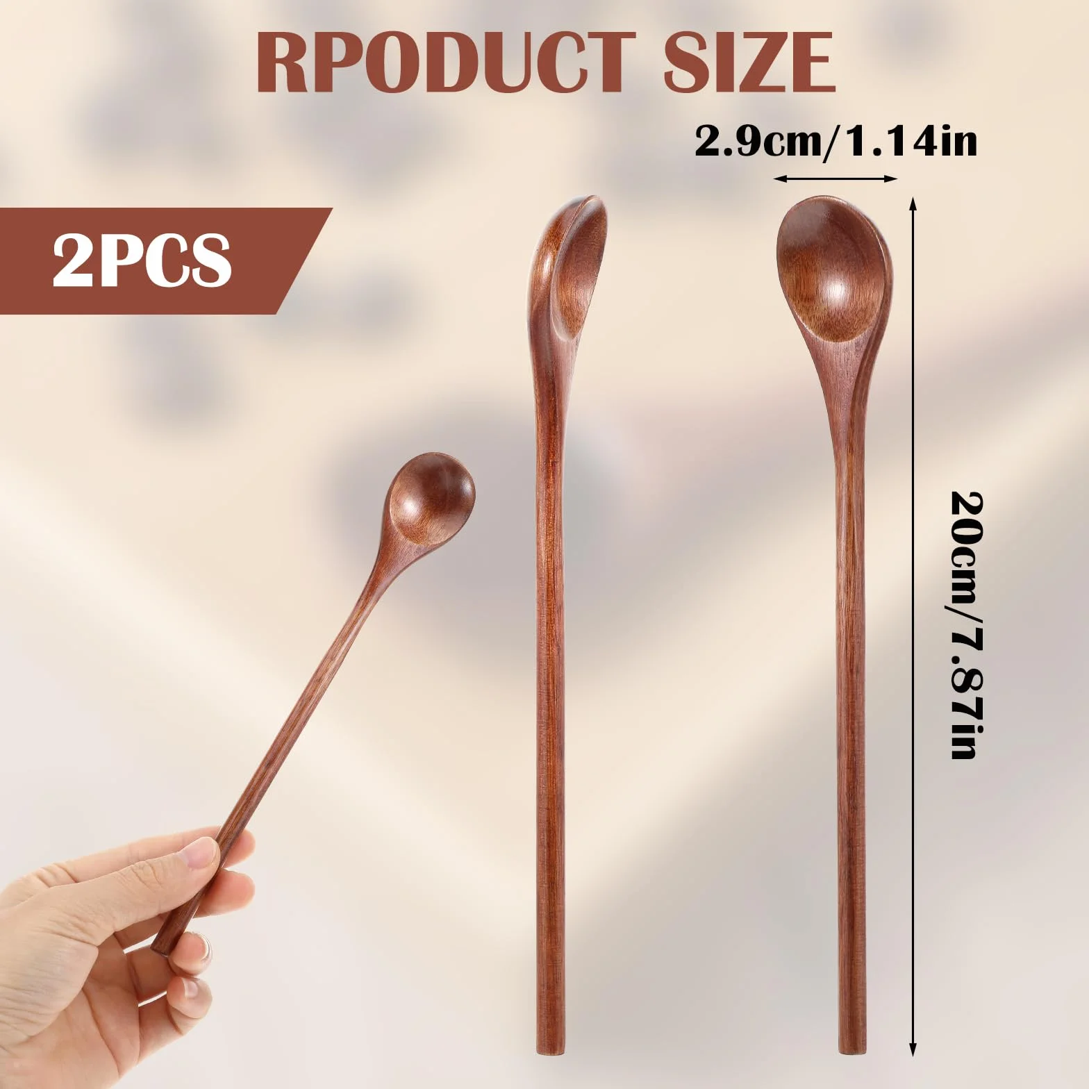Ouligay Drewniane Łyżki Z Długą Rączką 20 cm Zestaw Do Miodu Kawy Herbaty Zup