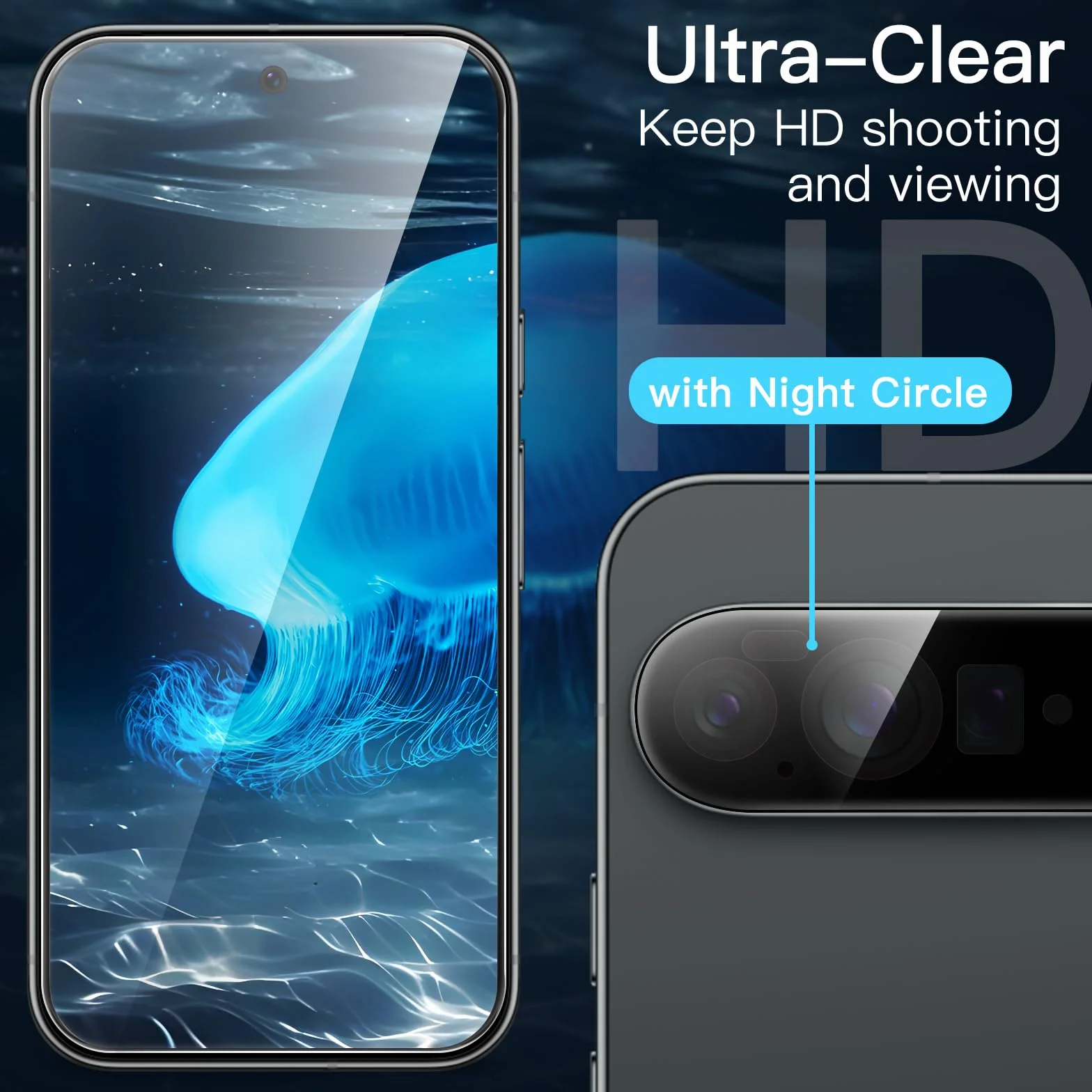 JETech Ochraniacz Ekranu dla Google Pixel 10 Pro z Ochraniacz Obiektywu Aparatu, Odblokować Odcisk Palca Kompatybilny, Szkło Hartowane Film, HD Przejaśniać, 2 Sztuki Każdy