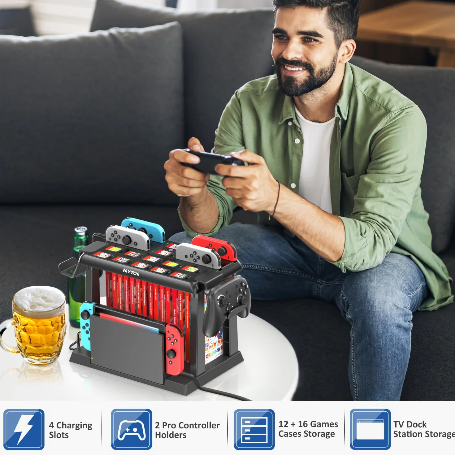 Kytok Switch Stacja Ładująca Kontrolera dla Nintendo Switch/OLED, Przełącznik Pamięci Masowej Gier
