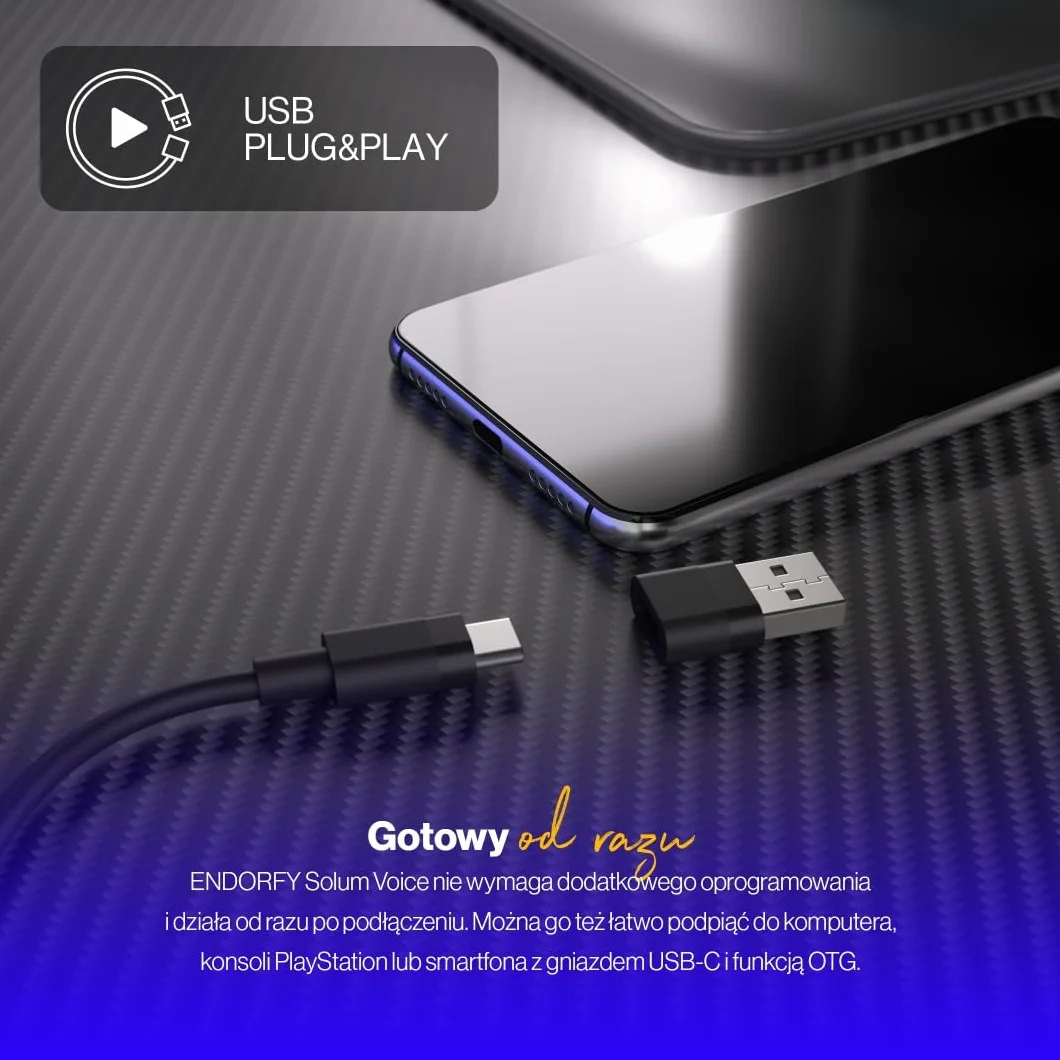 ENDORFY Solum Voice Mikrofon USB C RGB do streamingu i podcastów, kardioidalny, regulowane ramię, monitoring słuchawkowy, GAIN, MUTE, Plug & Play, PC PS5