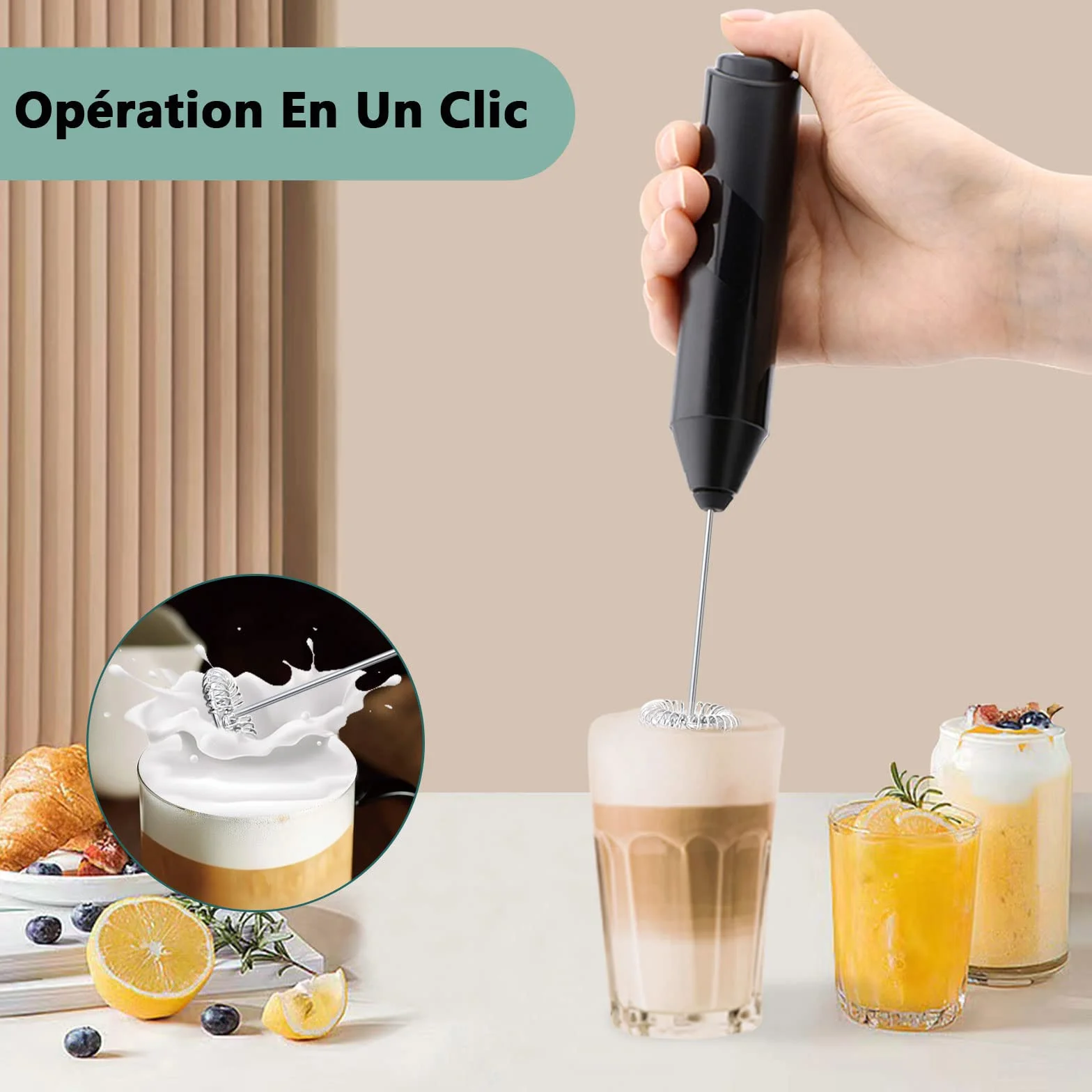 EBUYFIRE Elektryczny spieniacz do mleka, spieniacz do mleka na baterie z mini blenderem, mini blenderem, kremem do mleka latte i whisky, kawa, cappuccino, gorąca czekolada.