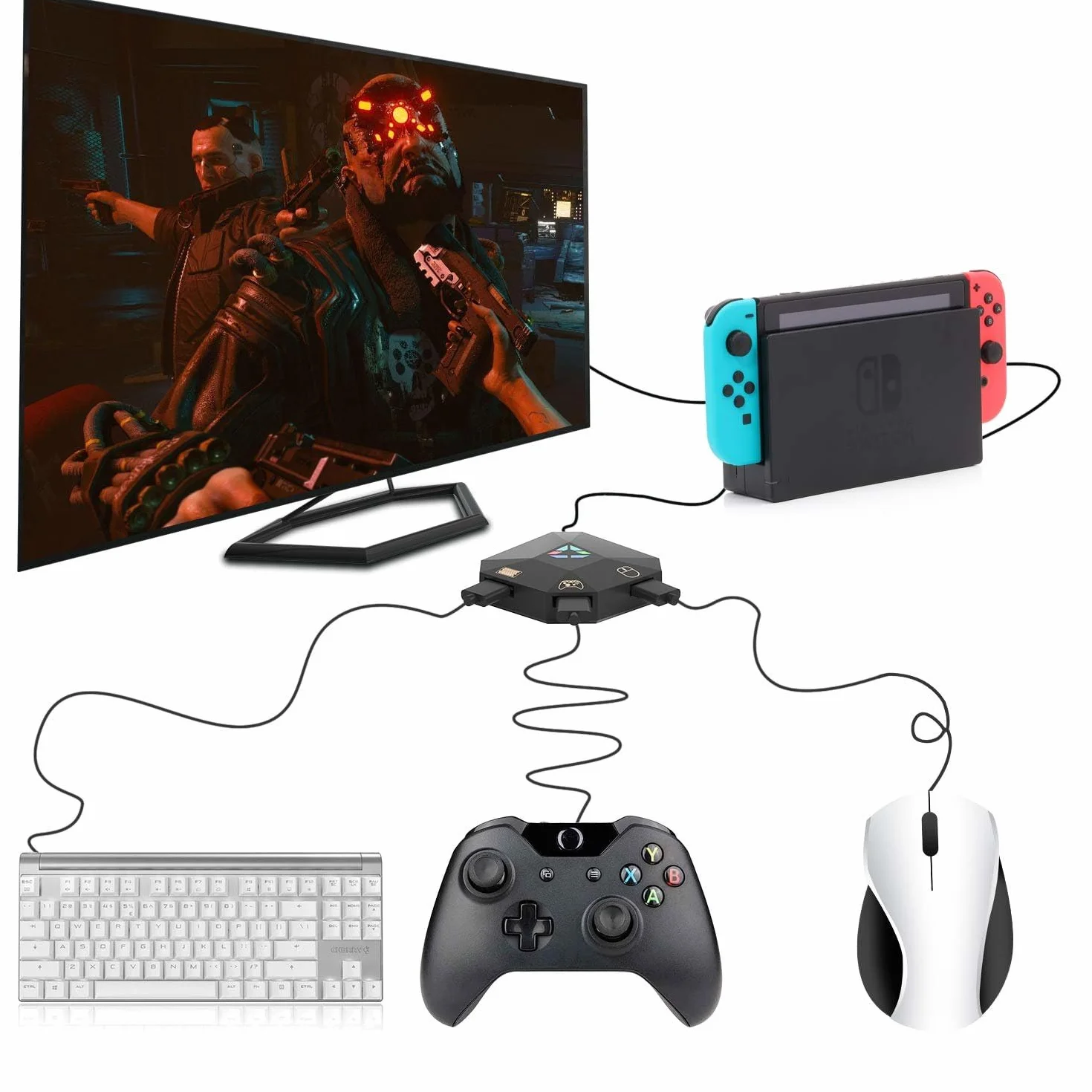 INF Adapter Konwerter myszy i klawiatury dla Nintendo Switch/PS3/PS4/Xbox One/Xbox 360, Konwerter klawiatury i myszy do gier dla konsoli