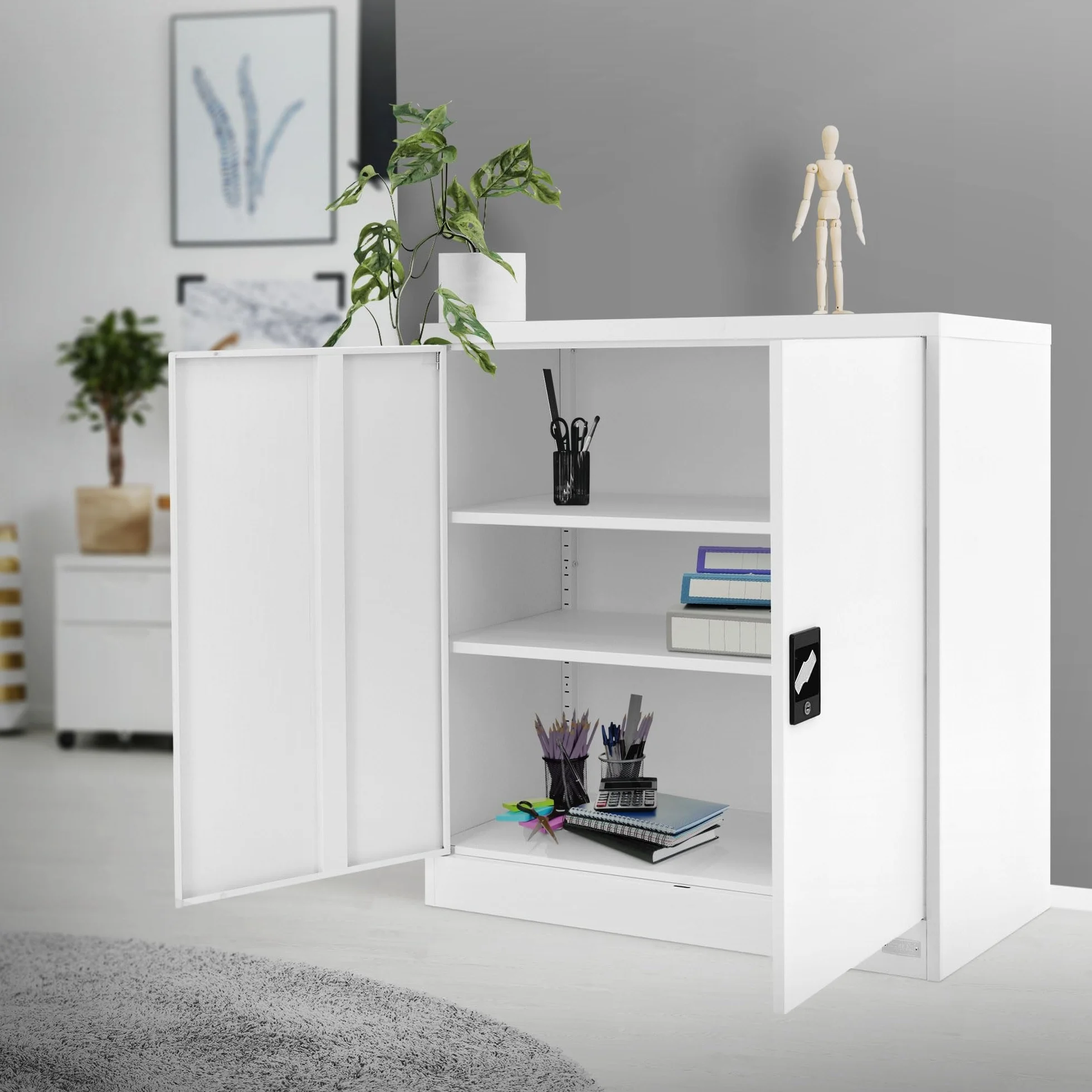 ML-Design szafka na akta, zamykana, 90 x 40 x 90 cm, biała, stalowa, 2 półki wkładane o regulowanej wysokości, szafka biurowa z 2 drzwiami, metalowa szafka do przechowywania, szafa do przechowywania