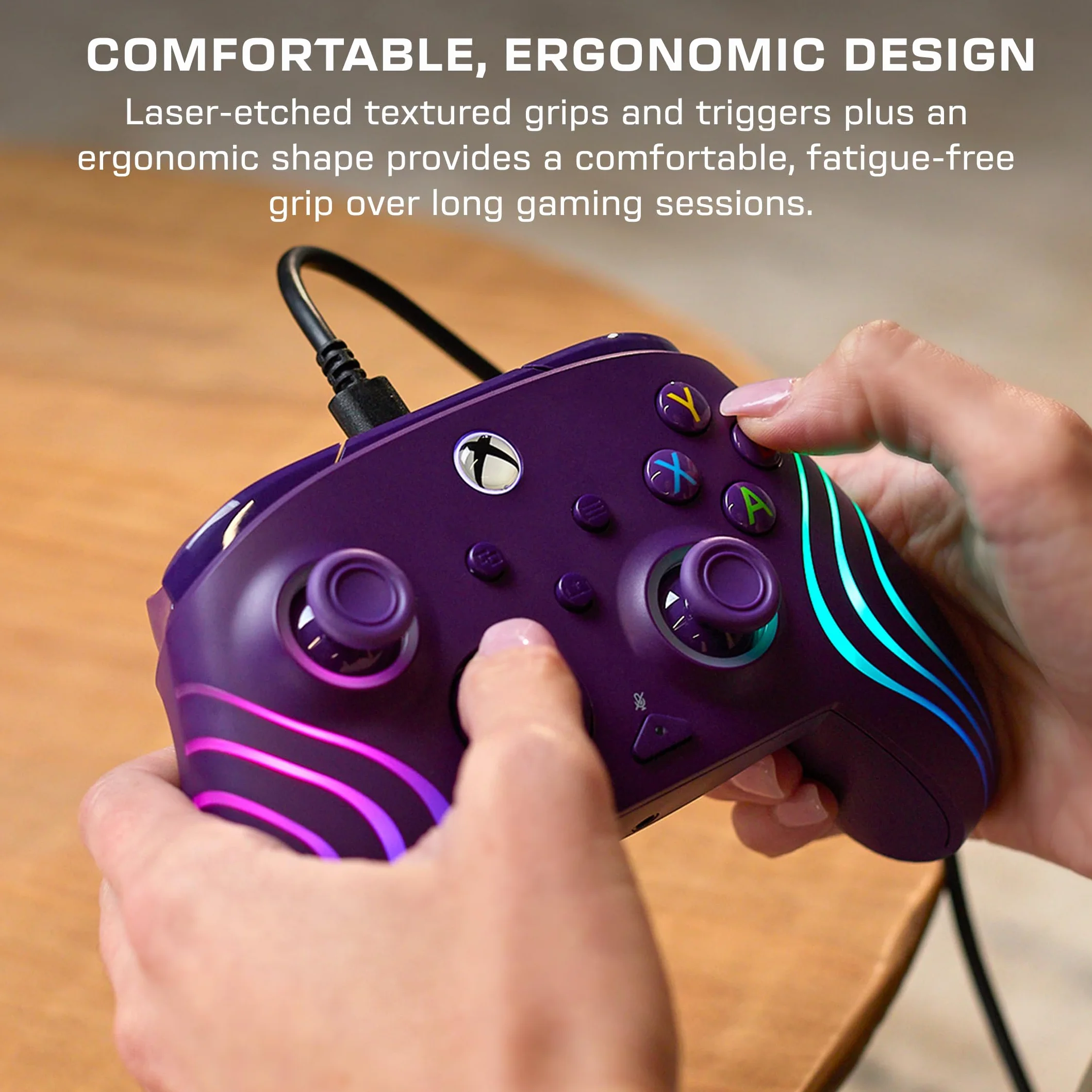 Turtle Beach Afterglow Wave Kontroler do gier RGB na przewodach w kolorze fioletowym – Licencjonowany dla Xbox Series X lub S, Xbox One i Windows