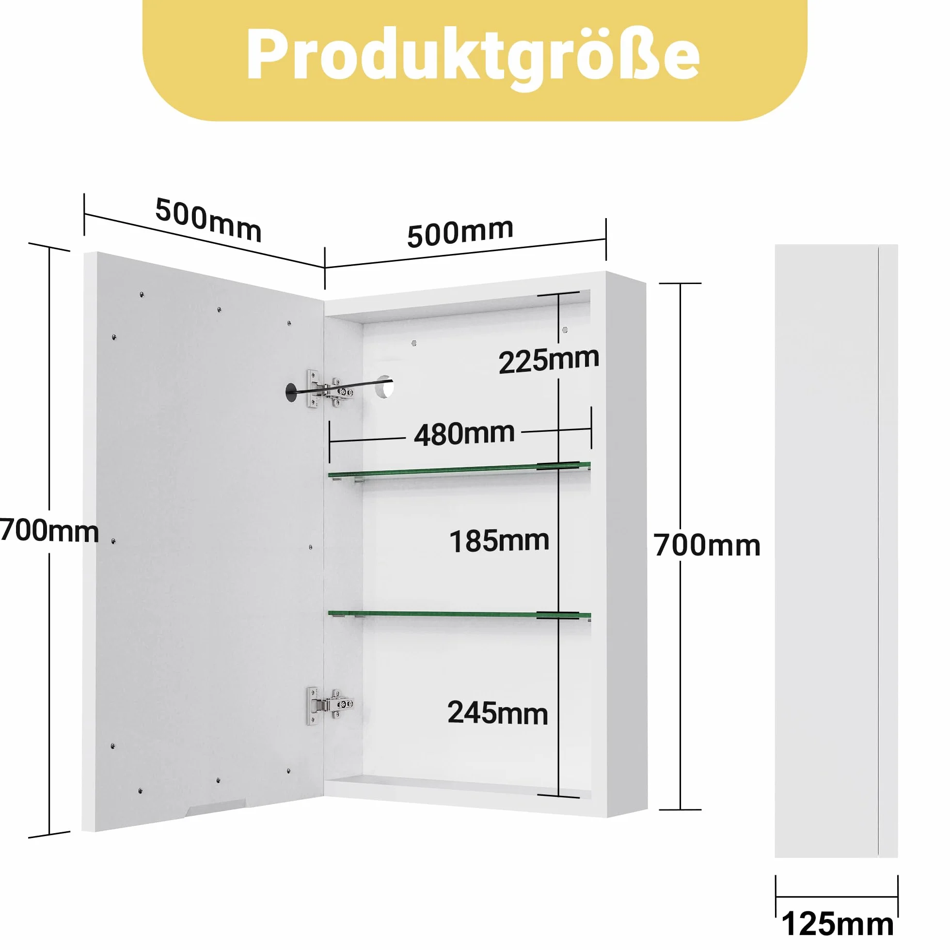 Szafka toaletowa z lustrem LED 50x70 cm ścienna łazienkowa 3 tryby oświetlenia przełącznik dotykowy