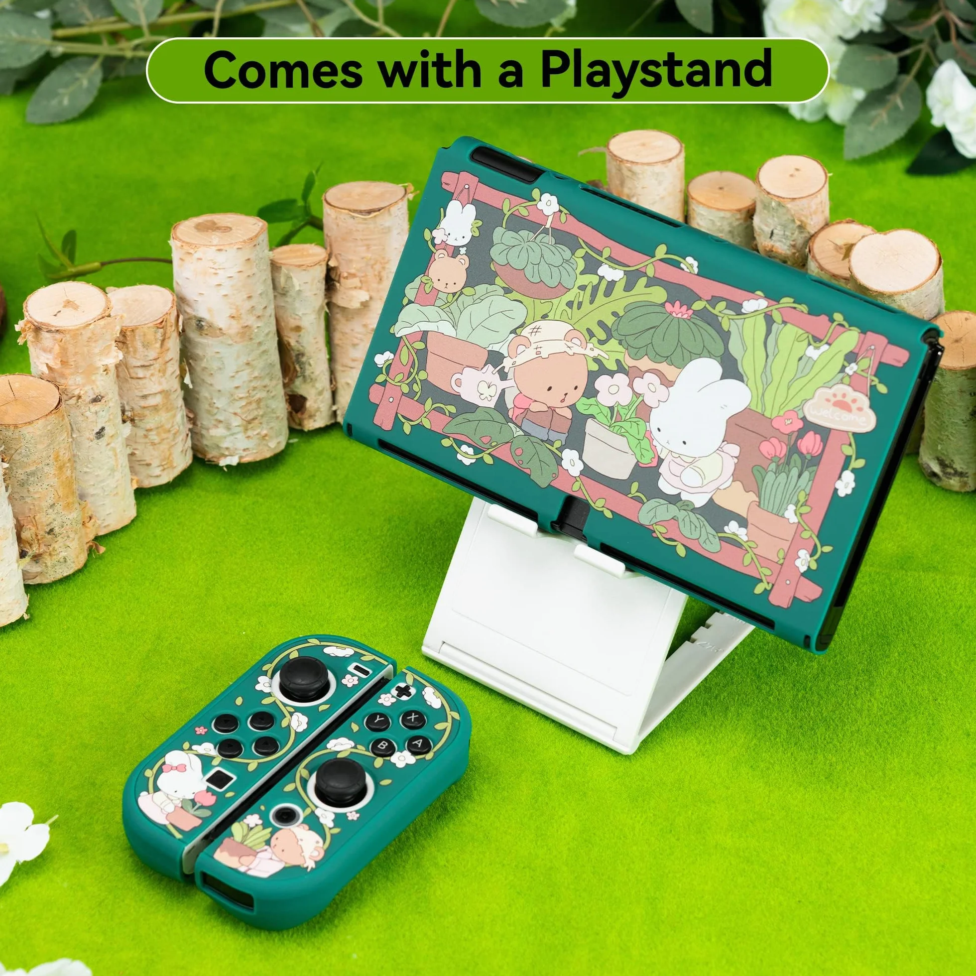 Etui ochronne GeekShare Slim Cover Case kompatybilne z Switch OLED - amortyzujące wstrząsy i odporne na zarysowania etui do przełącznika OLED - Bunny Garden