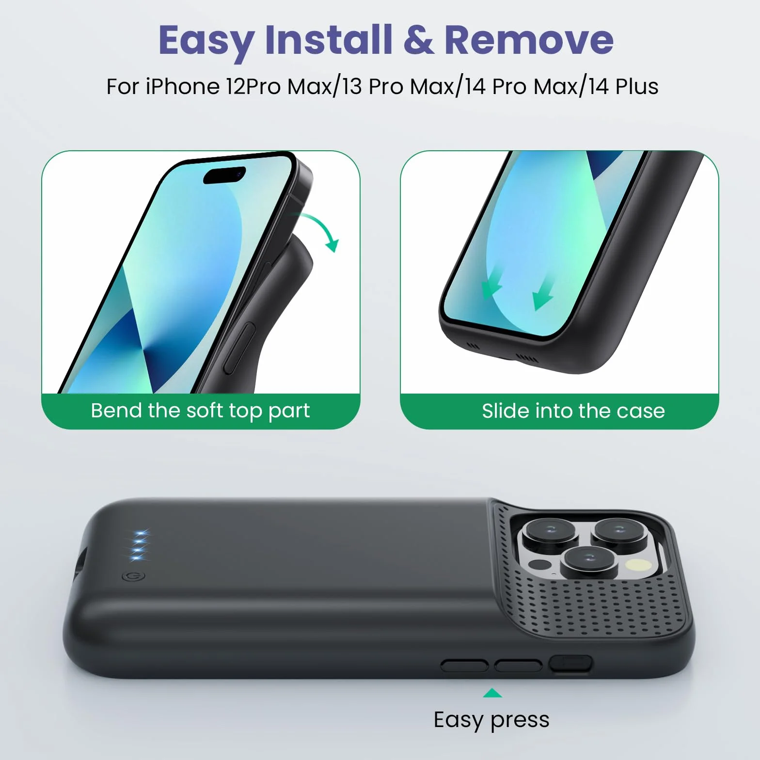 Etui z Akumulatorem do iPhone 12 Pro Max/13 Pro Max/14 Pro Max/14 Plus, [8600 mAh] Ładowalne Etui Ładowania Baterii, Przenośna Ładowarka, Wydajna Ładowarka iPhone'a, Czarna
