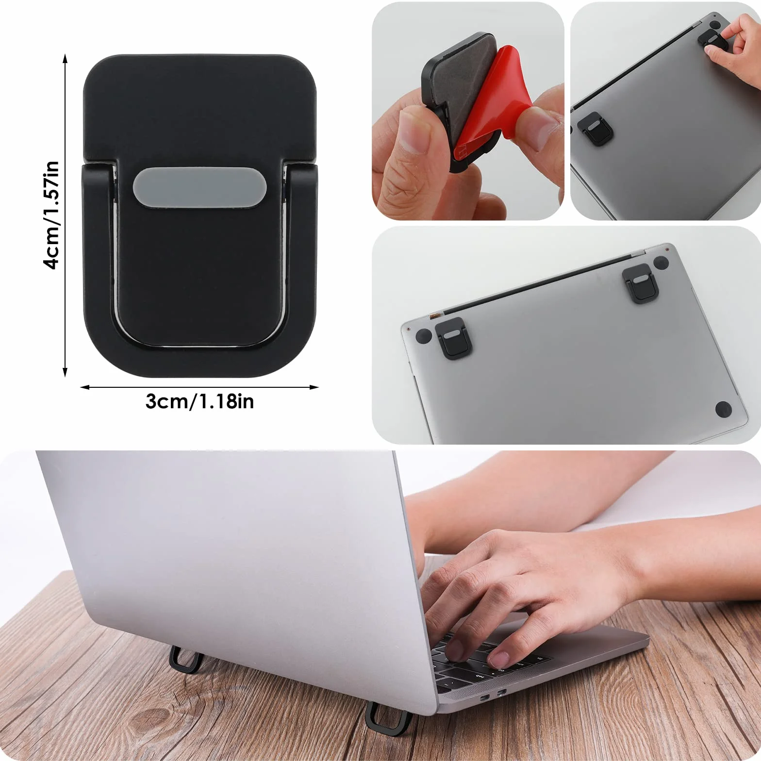 Bewudy Przenośny stojak na klawiaturę, samoprzylepny mini stojak na laptopa, niewidoczny stojak na klawiaturę komputerową, składane nóżki do laptopa z antypoślizgowym silikonem (czarny)