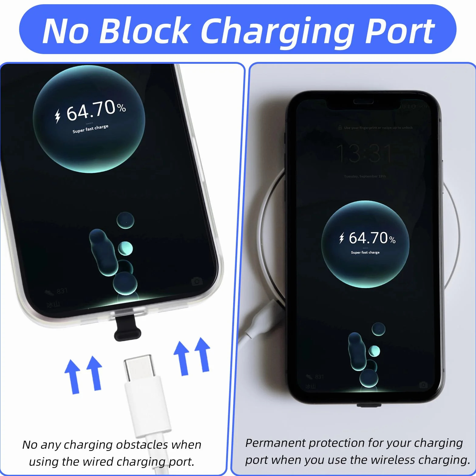 TIESOME Nasadki chroniące przed kurzem typu C, czarne, USB C, pięciokątne, złącze ładowania typu C, silikonowe, ochrona przed kurzem, ze zdejmowanym klejem, kompatybilne (3)
