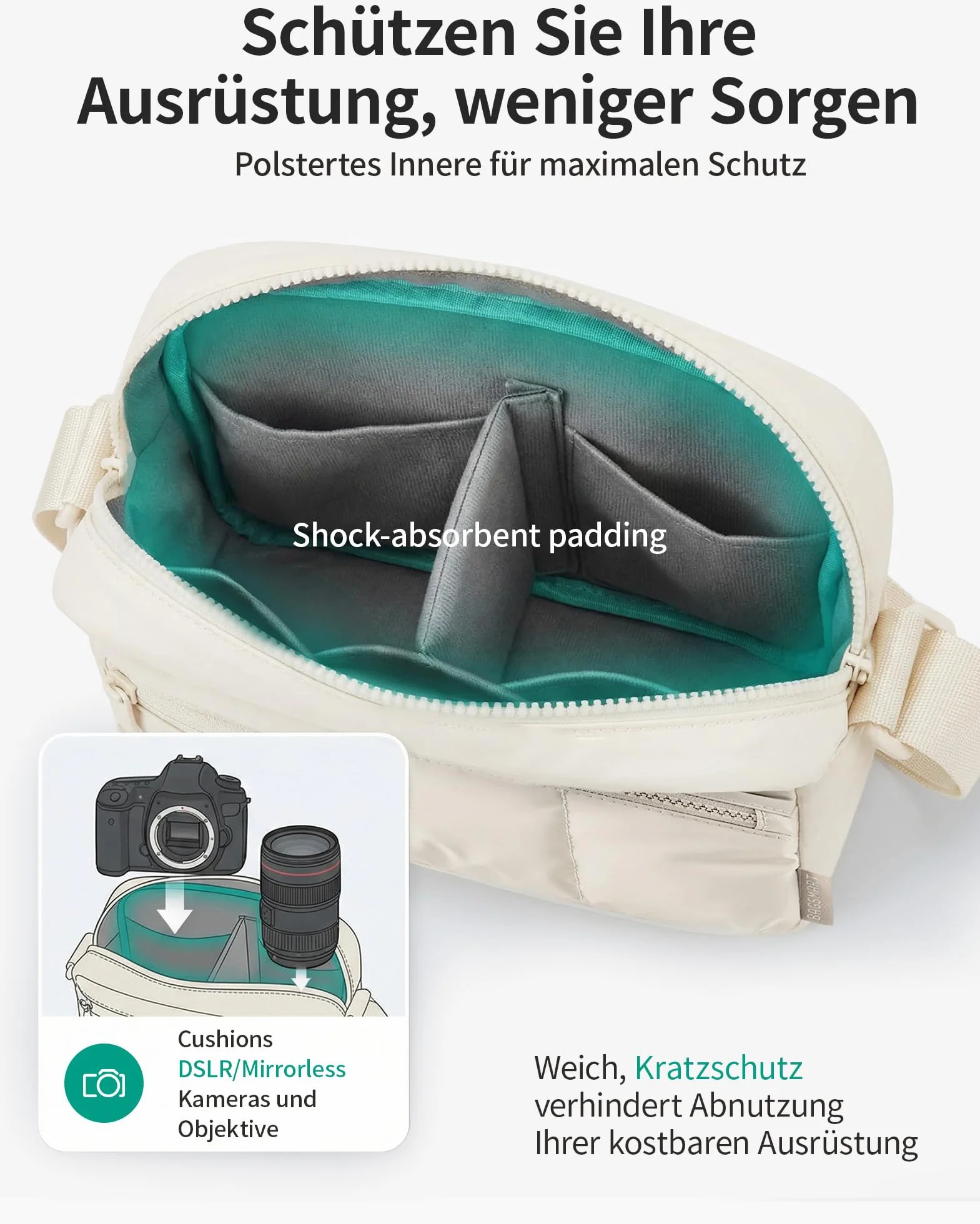 bagsmart Torba na aparat DSLR SLR, mała, lekka i stylowa torba na ramię, lustrzanka, akcesoria, wielbłąd, moda