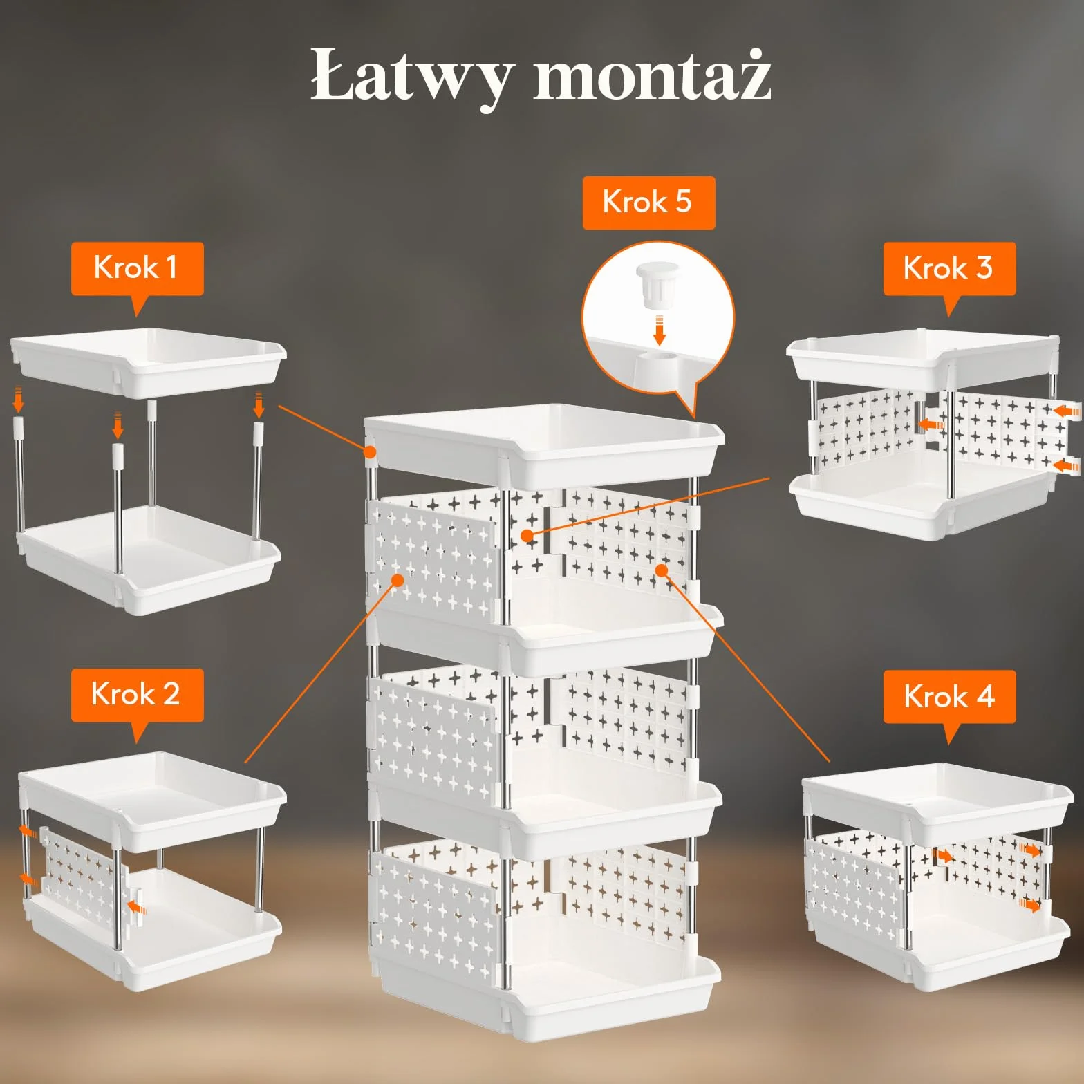 Pudełka do przechowywania Lifewit, 4-poziomowy plastikowy stojak na szafę, szafkę na warzywa, organizer do przechowywania w szafie, biały, 35 x 30 x 72 cm