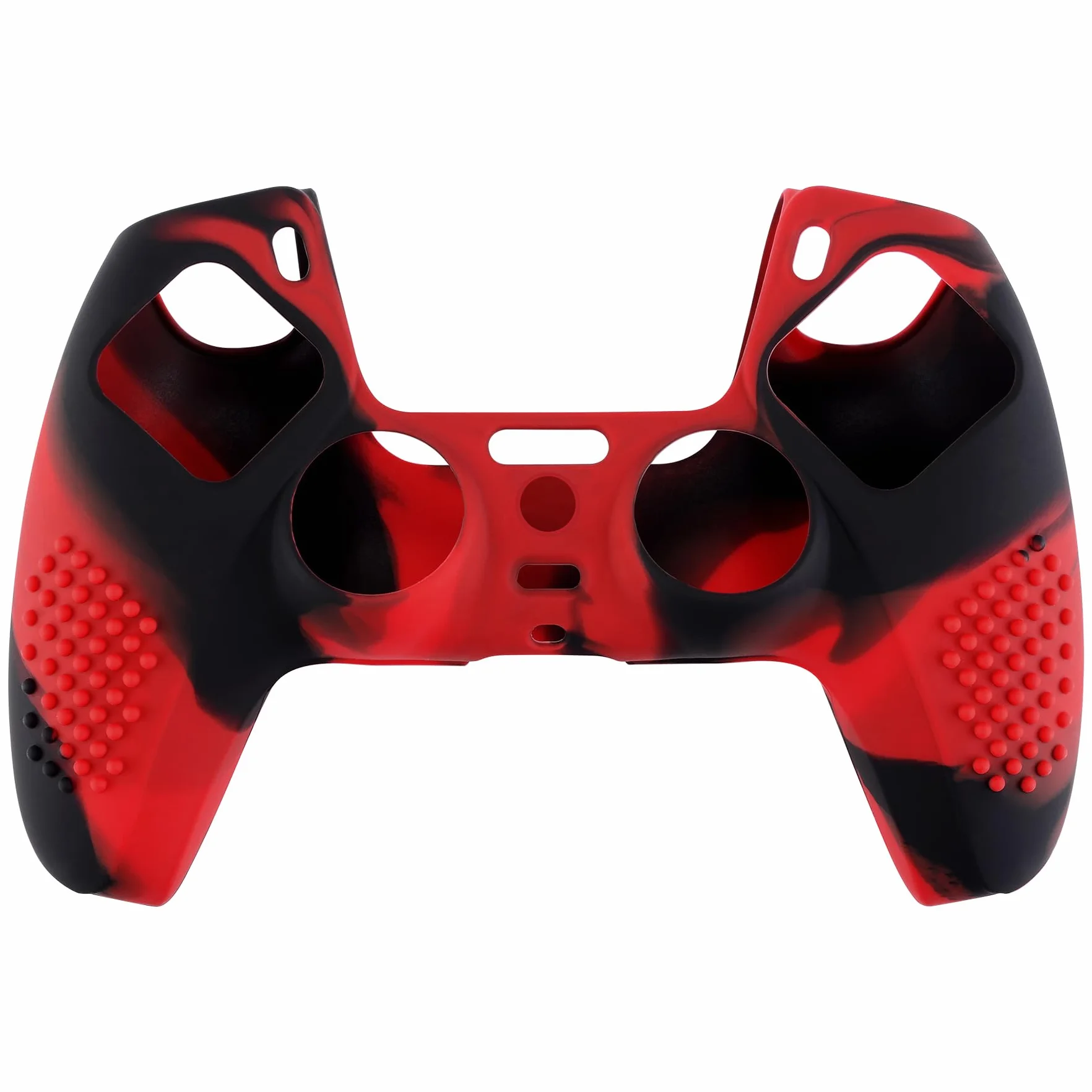 eXtremeRate PlayVital Antypoślizgowe Pokrowiec Ochronny do ps5 Kontrolera,Gumowe Ochraniacz Skóry do ps5,Silikonowe Etui z 6 szt Nakładkami Joysticka-Czerwony & Czarny(3D Studded Edition)