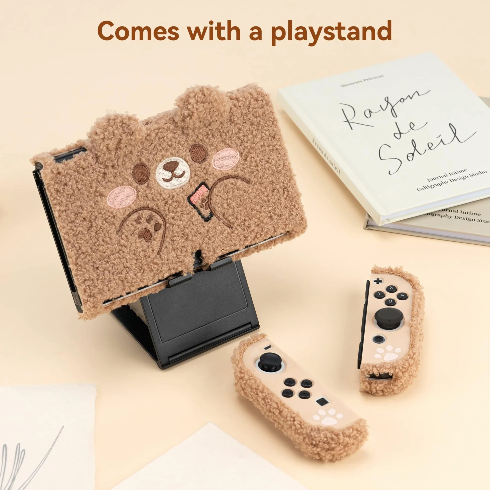 GeekShare Śliczne pluszowe etui ochronne kompatybilne z konsolą Switch OLED - amortyzujące wstrząsy i odporne na zarysowania etui do przełącznika OLED - pluszowy miś