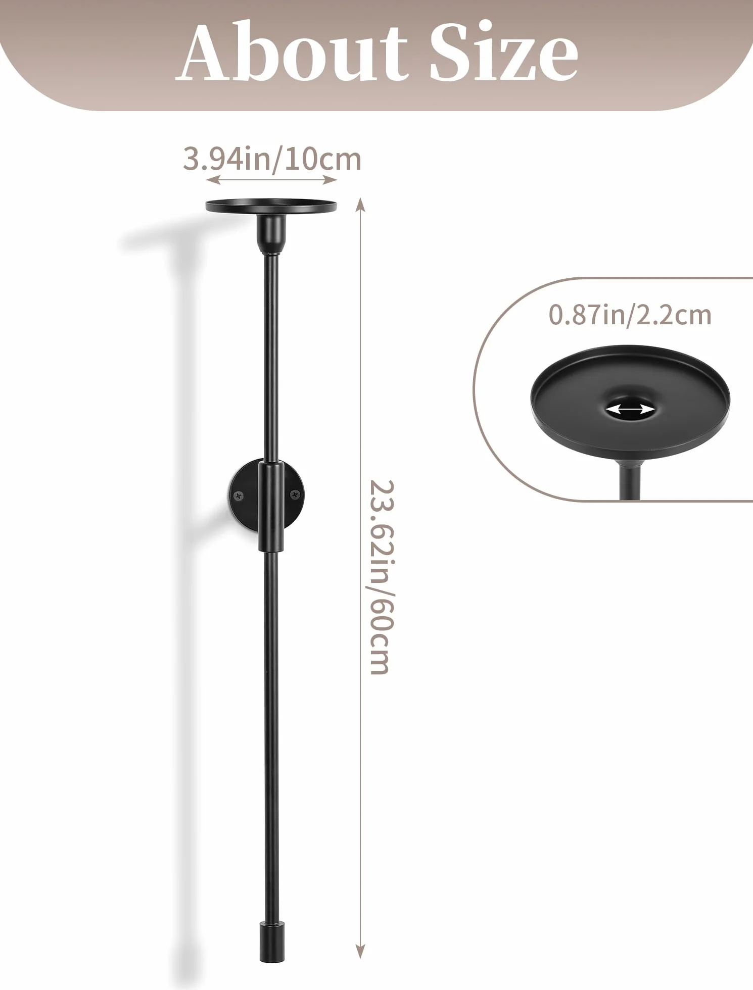 Sziqiqi Czarne Świeczniki Ścianowe 60 cm Metalowe Kinkiety Zestaw 2 Nowoczesna Dekoracja