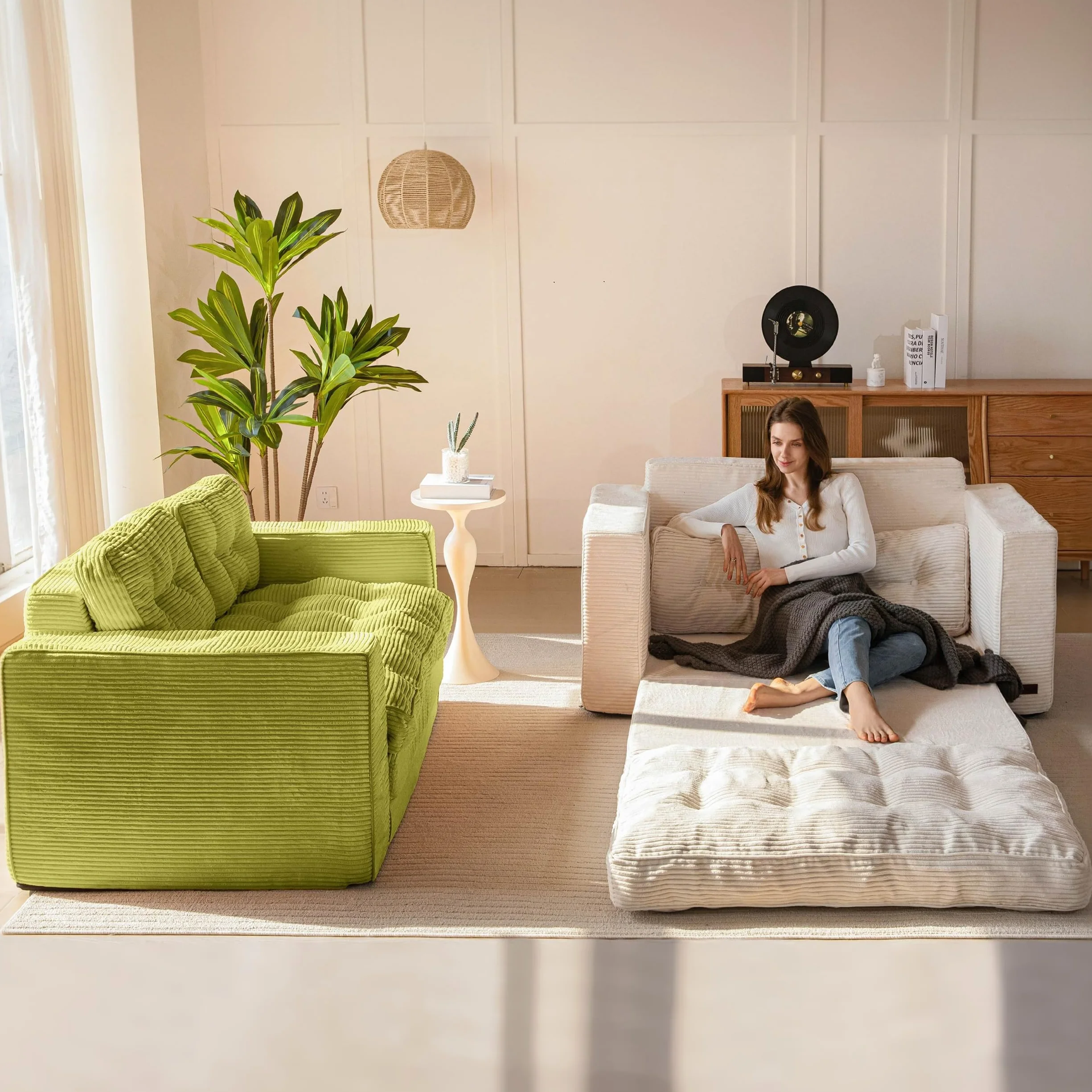 MAXYOYO Sofa rozkładana 2 w 1 loveseat z pianki z poduszkami nowoczesne pikowanie