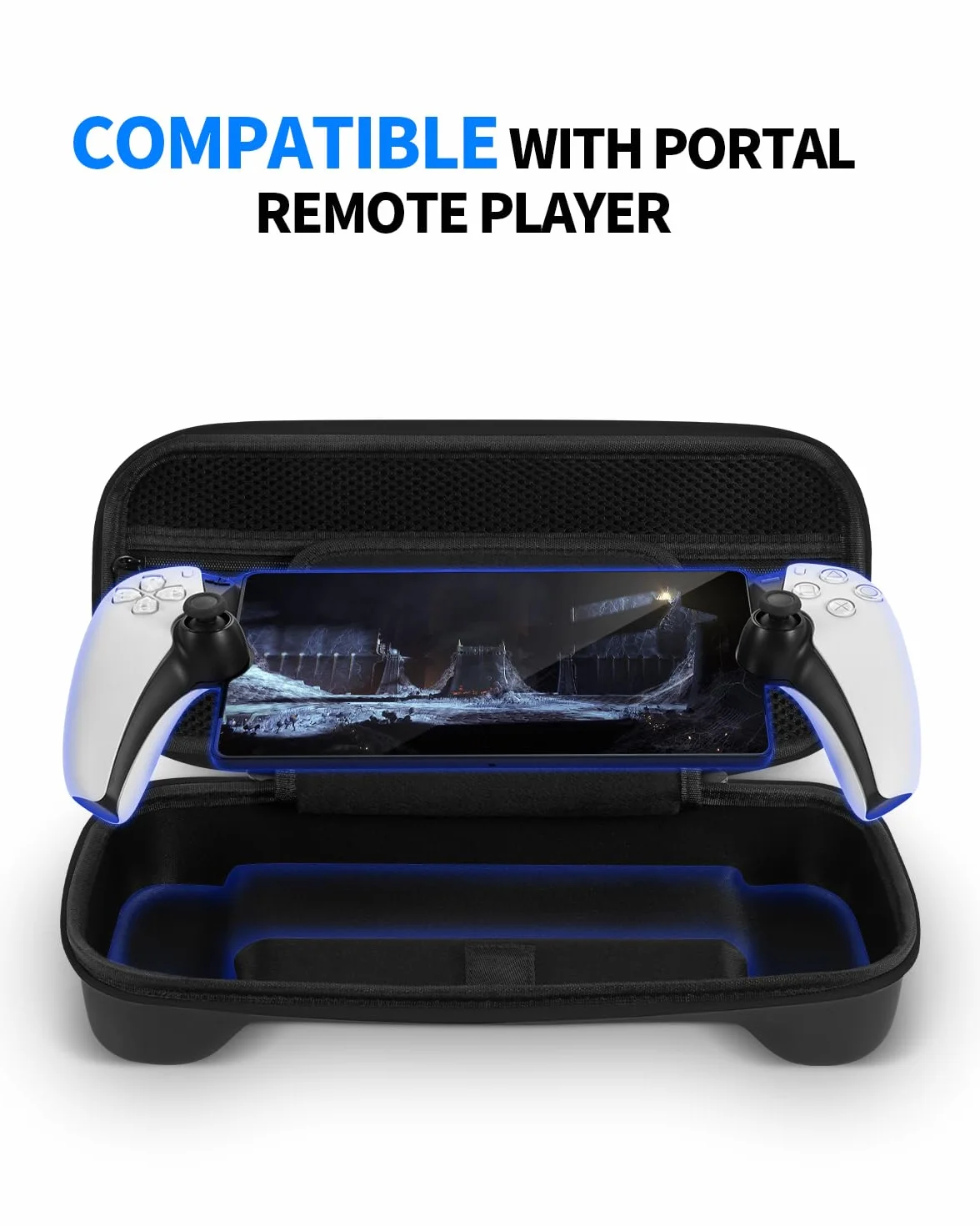 8 in 1 Accessories Set Compatible with Playstation Portal, Portable Hard Carrying Case with Silicone Protective Cover for P5 Portal, Screen Protector with 4 Thumb Grips - Black