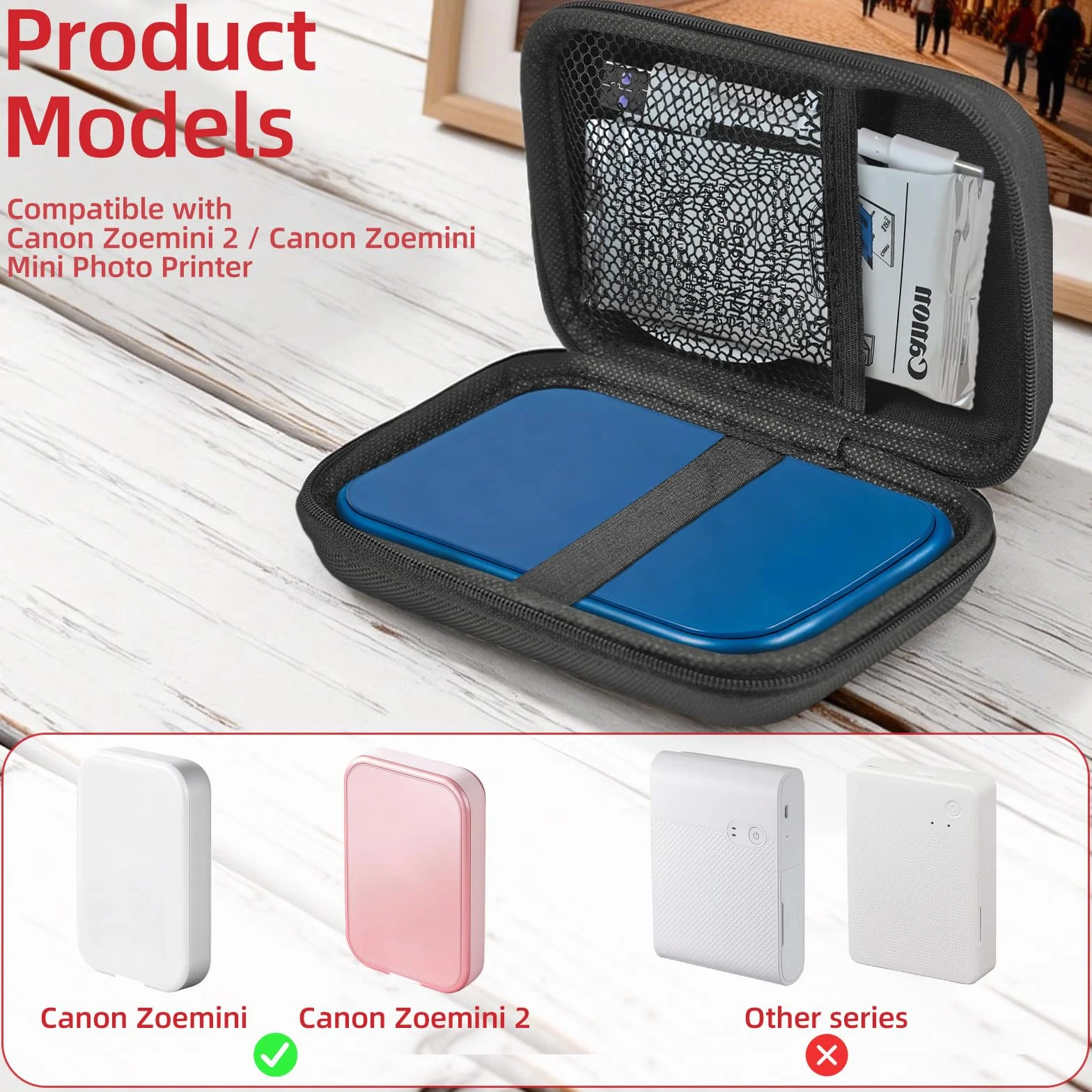 Etui na papier fotograficzny do Canon Zoemini 2 – kieszeń na dysk twardy do drukarki fotograficznej Canon Zoemini 2, kieszeń z siateczki, etui ochronne do mini drukarki fotograficznej, mobilna