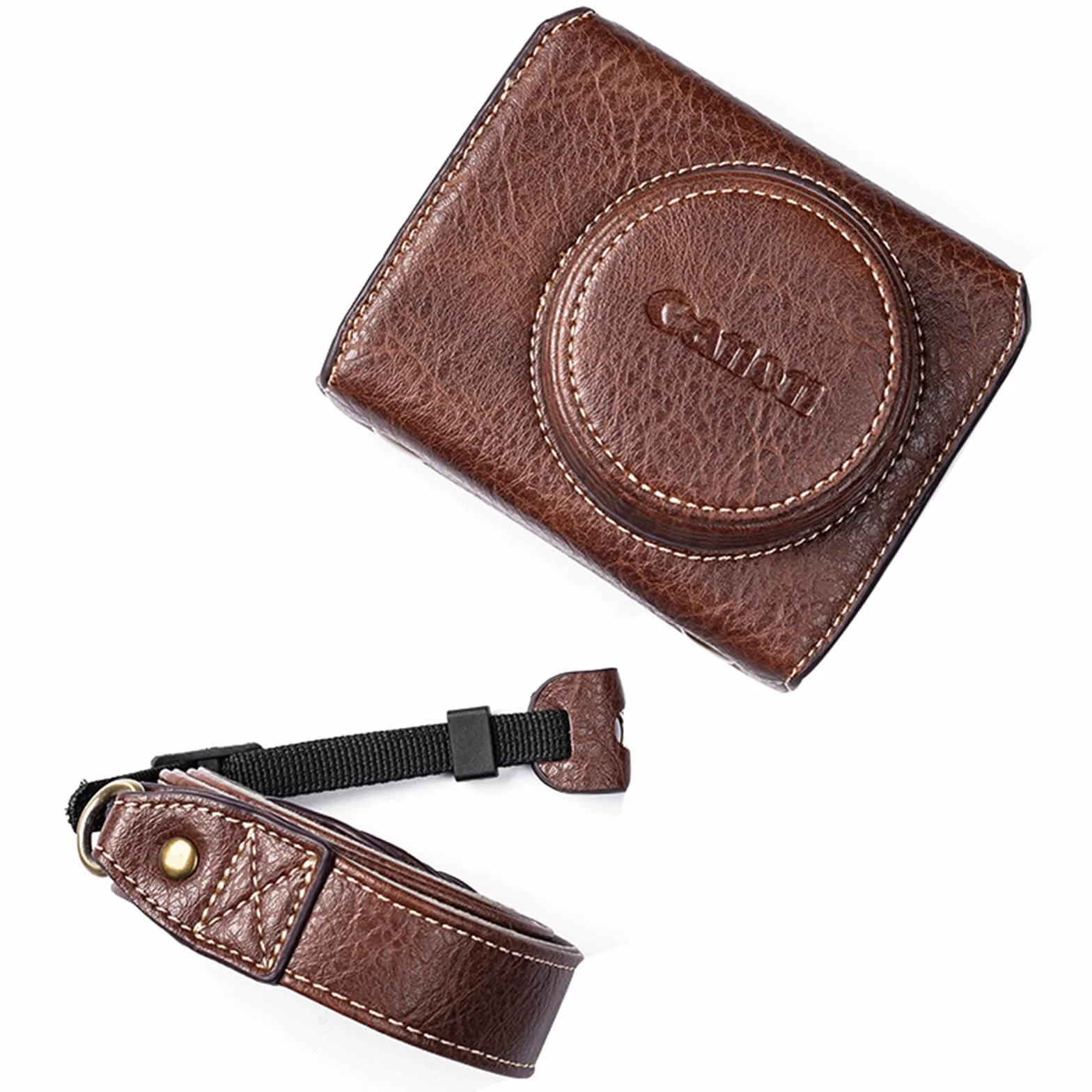 kinokoo Etui G7X / G7X II / G7X III Etui ze skóry PU kompatybilne z Canon G7X / G7X II / G7X III Aparat z paskiem na ramię, Kawa, C, Kosmetyczka