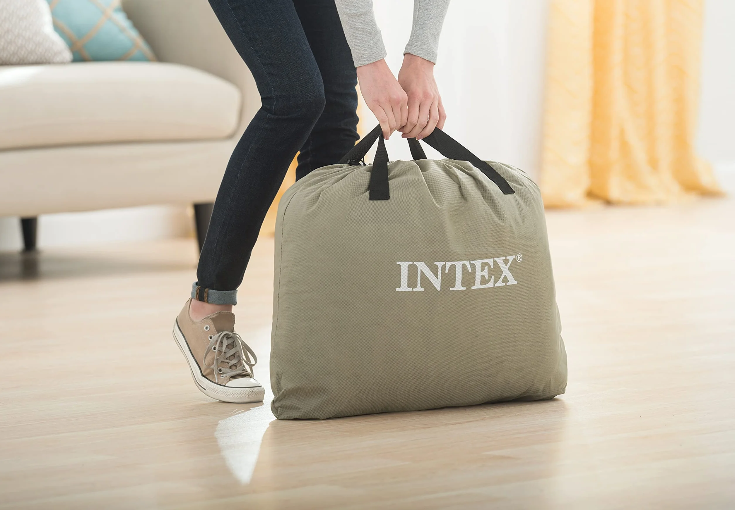Intex Deluxe Dmuchany Materac Dwuosobowy 152x203x46 cm Beżowy Szary