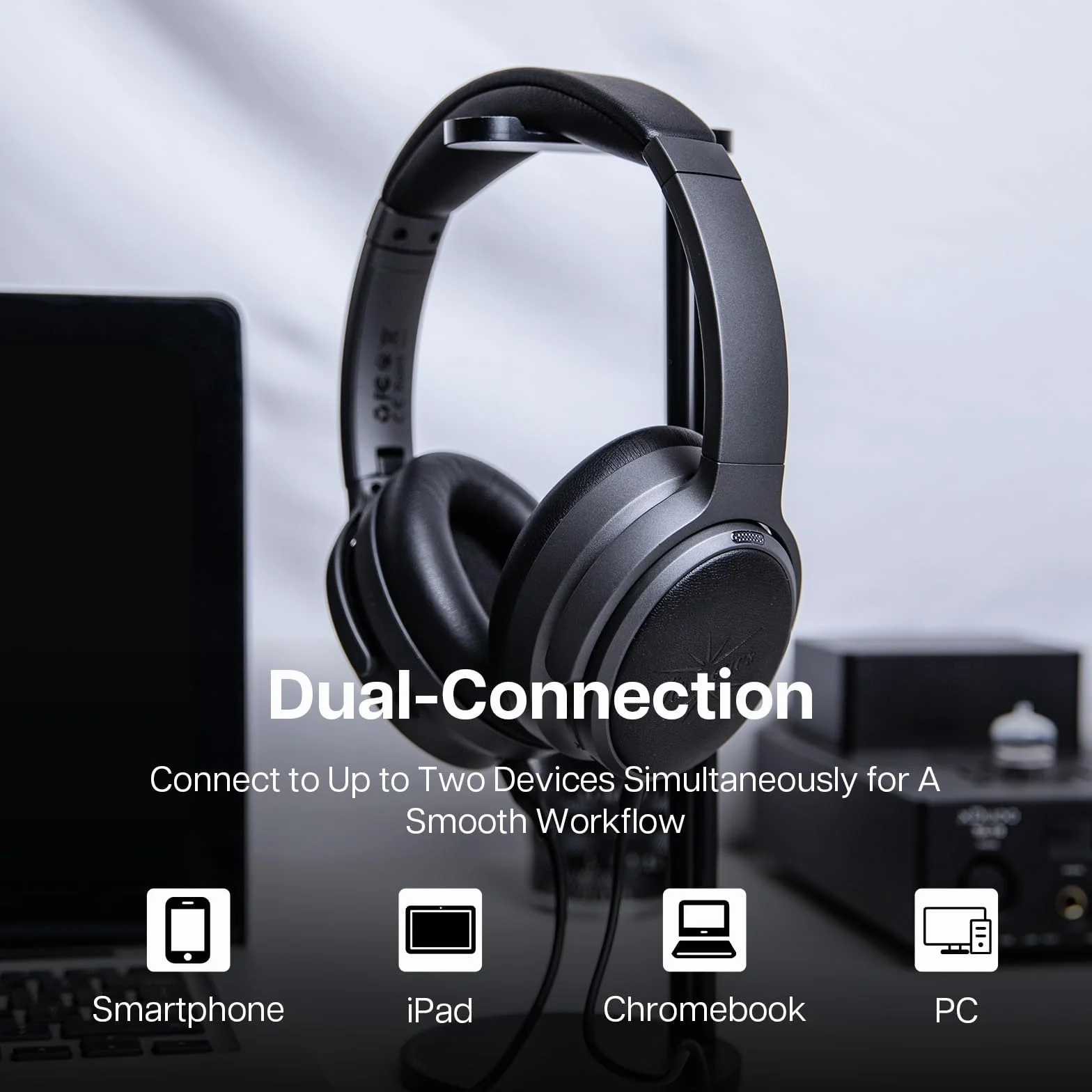Linsoul Kiwi Ears Ardor Słuchawki Bluetooth 5.4, bezprzewodowe słuchawki DJ Studio, podwójny dynamiczny kontroler Studio Monitor z ANC Hybrid, czas odtwarzania 140H, lekkie, do gier podcastowych,