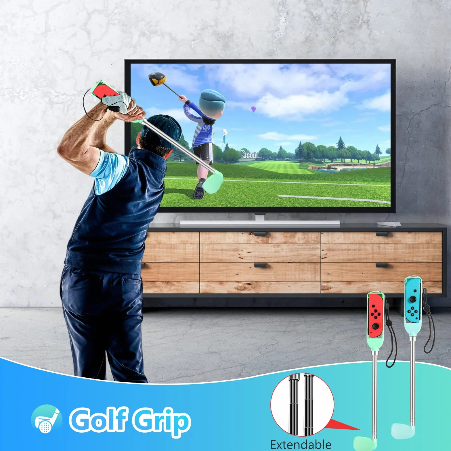 OLDZHU 12 w 1 Zestaw akcesoriów sportowych do Nintendo Switch OLED z rakietami tenisowymi, kijami golfowymi, mieczem, paskami na nadgarstki i nogi Niebiesko-zielony