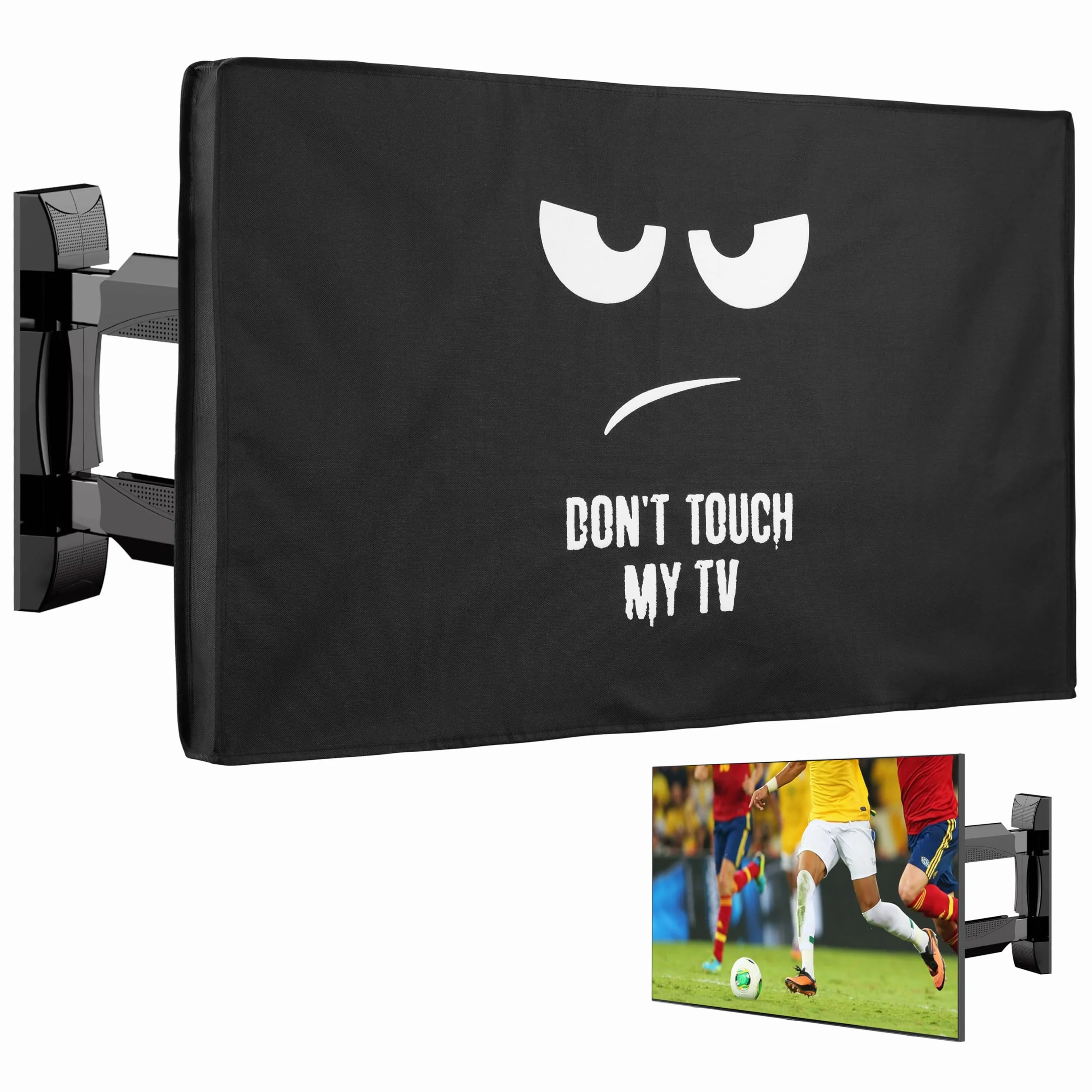 kwmobile Don't Touch My TV pokrowiec na telewizor 32", odporny na warunki atmosferyczne, biały/czarny