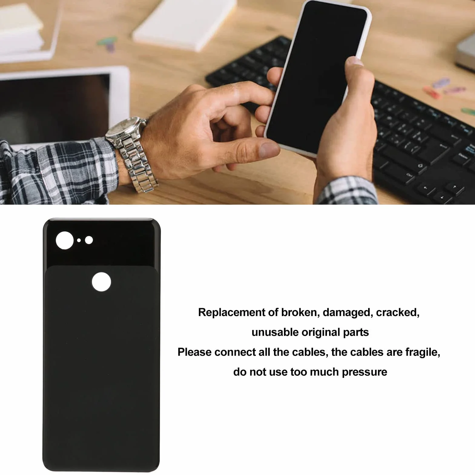 Tylna Pokrywa Baterii Telefonu, 5,5-calowa Szklana Osłona Tylnej Pokrywy Baterii dla Pixel 3 G013A Black