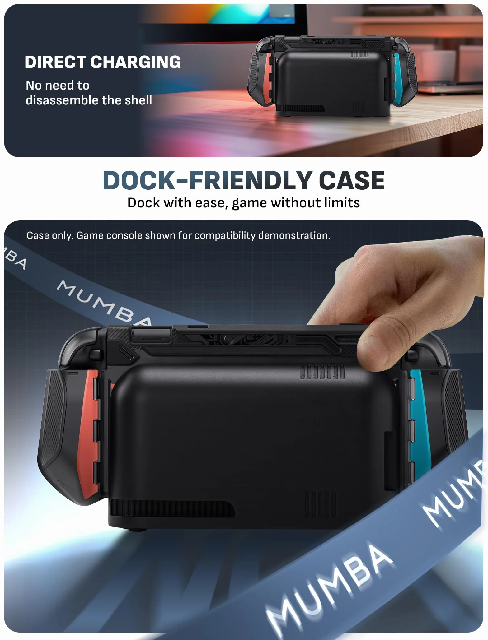 Mumba Etui Dockable do Nintendo Switch 2 (2025) - [Blade Series] Pokrowiec TPU z uchwytem - Akcesoria kompatybilne z Switch 2 (2025) (Niebieski/Czerwony)