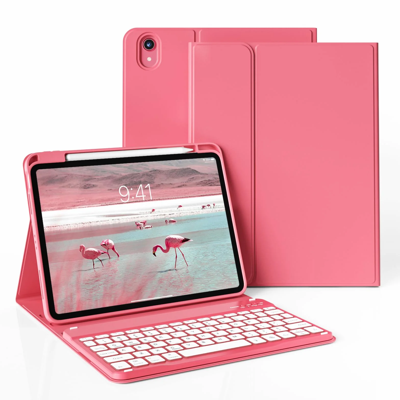 JKSML Etui na klawiaturę do iPada (A16) 11 cali 2025 i iPad 10. generacji 10,9" 2022, Bluetooth QWERTZ etui na klawiaturę z uchwytem na rysik, miękki tył z TPU (różowy)