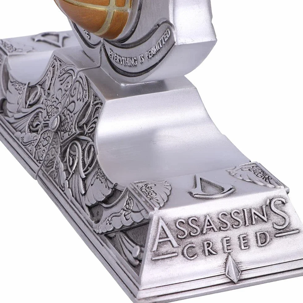 Nemesis Now Oficjalnie licencjonowane podpórki do książek z żywicy Assassin's Creed Apple of Eden, srebrne, 18,5 cm