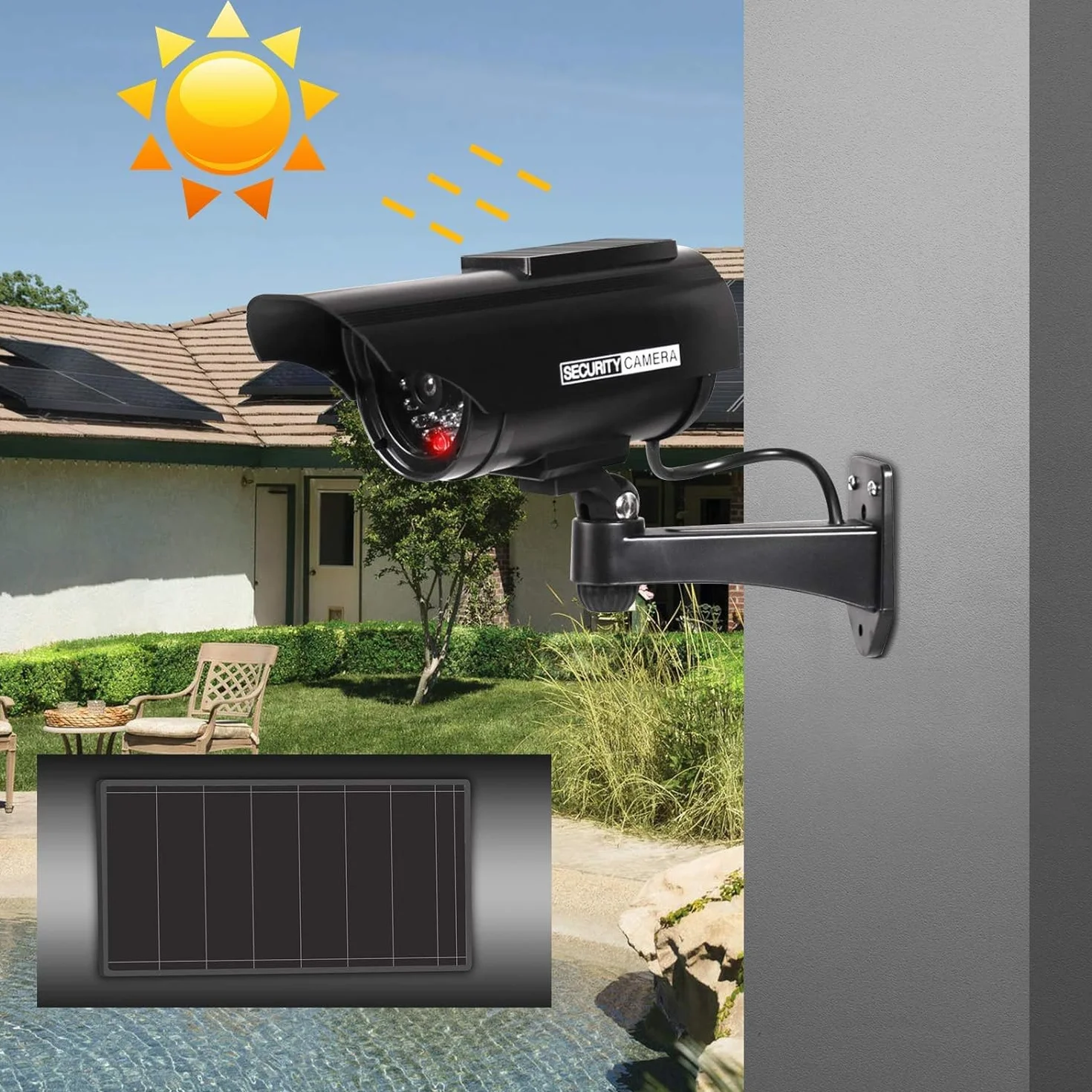 ERWEY Kamera monitorująca CCTV z migającym światłem LED, 4 sztuki, Czarna