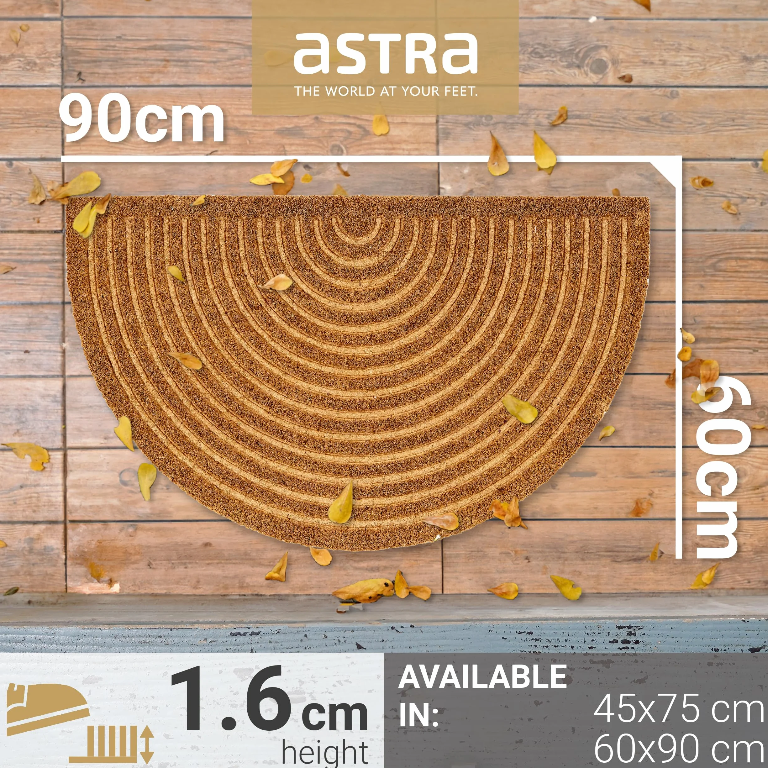 Astra Nowoczesna mata kokosowa 60 x 90 cm, półokrągła, naturalna – antypoślizgowa mata zatrzymująca brud wytrzymała – wycieraczka do wewnątrz