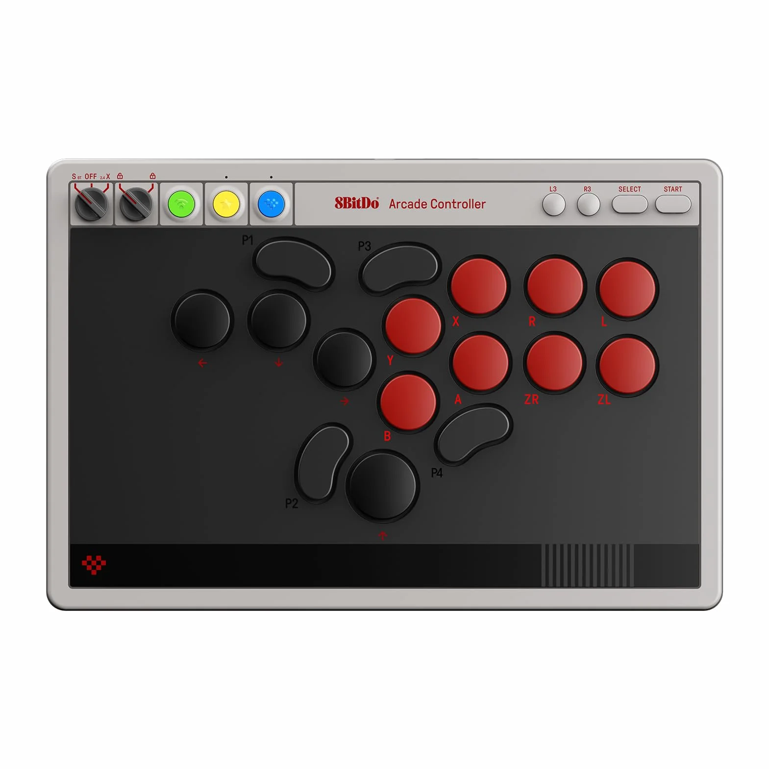 8BitDo All-Button Arcade Controller do Switch/Switch 2 i Windows - Bluetooth, 2,4 G, przewodowa, niskoprofilowe przełączniki mechaniczne, 4 programowalne przyciski