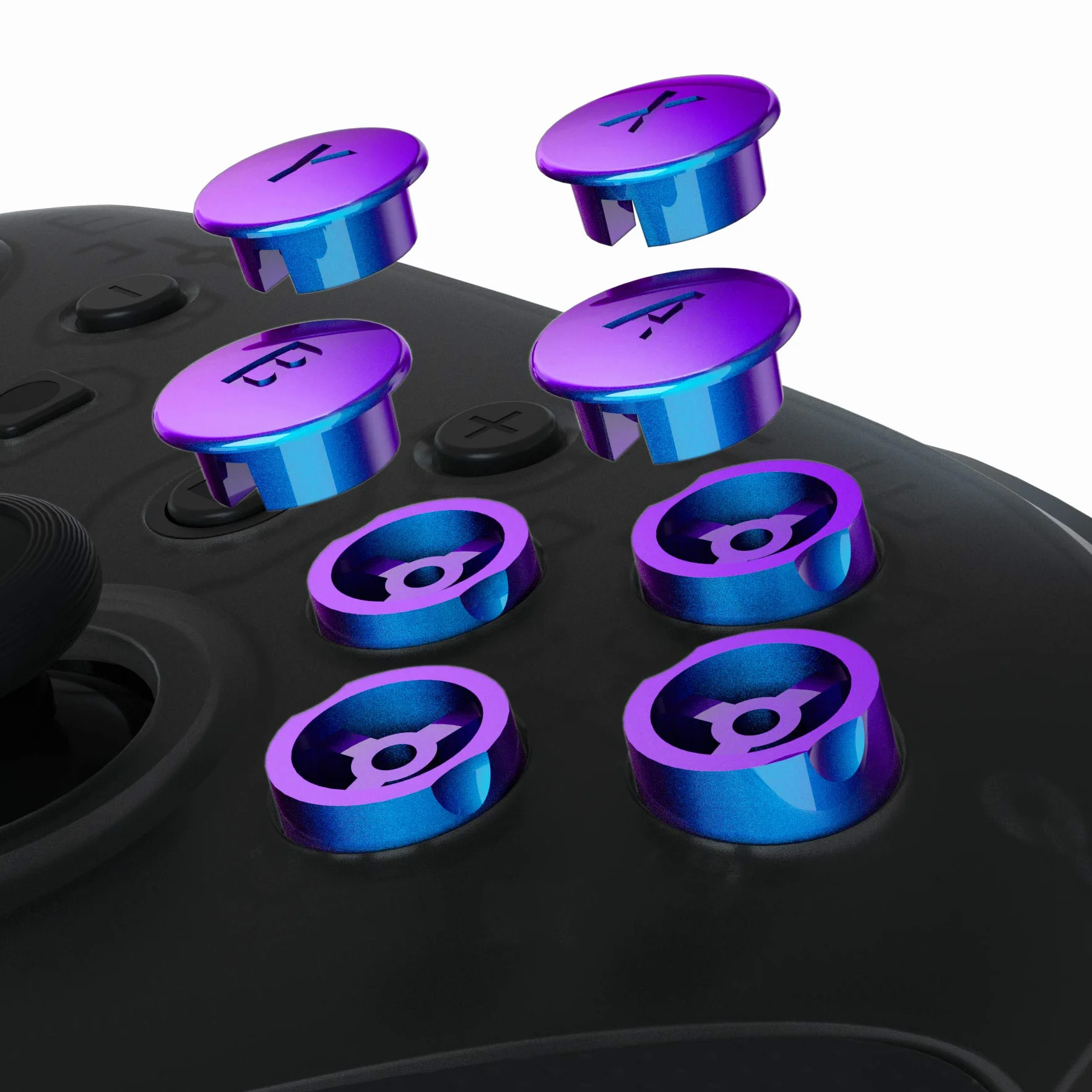 eXtremeRate Kameleon fioletowy niebieski wymienne przyciski ABXY do kontrolera Nintendo Switch Pro, wymienna wymiana ABXY do kontrolera NS Pro - kontroler nie jest dołączony