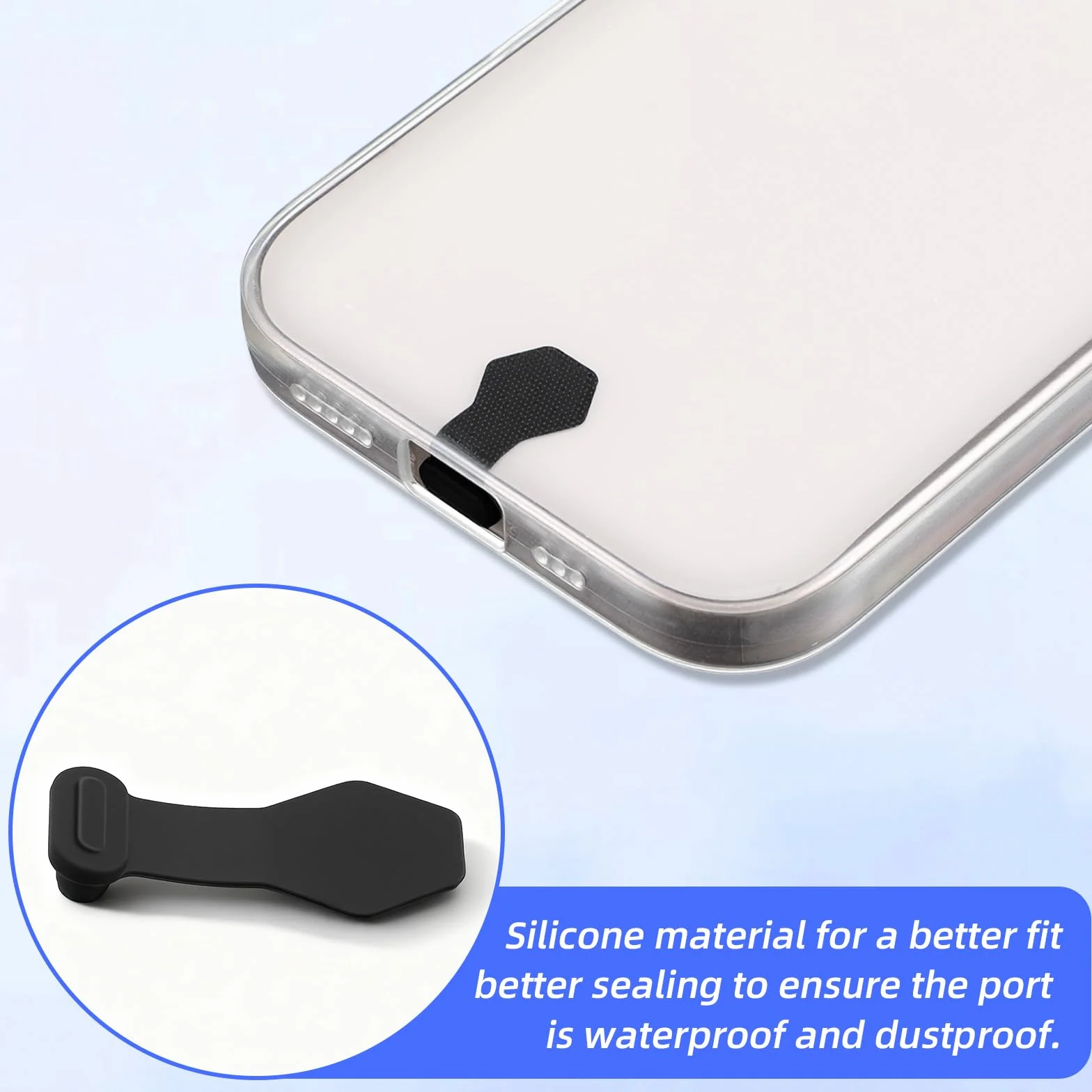 TIESOME Nasadki chroniące przed kurzem typu C, czarne, USB C, pięciokątne, złącze ładowania typu C, silikonowe, ochrona przed kurzem, ze zdejmowanym klejem, kompatybilne (3)