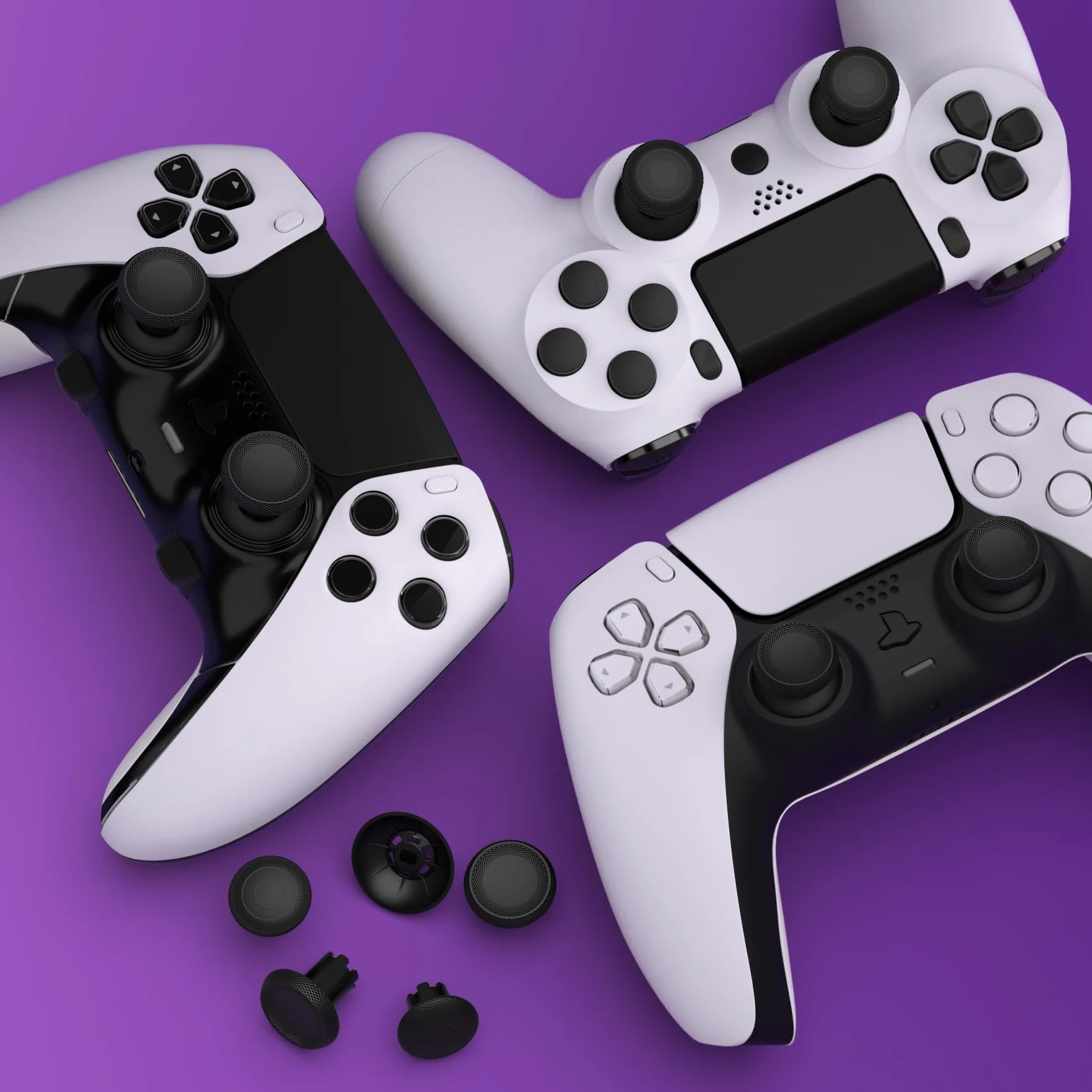 eXtremeRate ThumbsGear V3 Wymienne ergonomiczne pałeczki do kontrolera PS5, zamienne analogowe kciuki do kontrolera PS4, 4 wypukłe i wklęsłe joysticki z regulacją wysokości, czarne