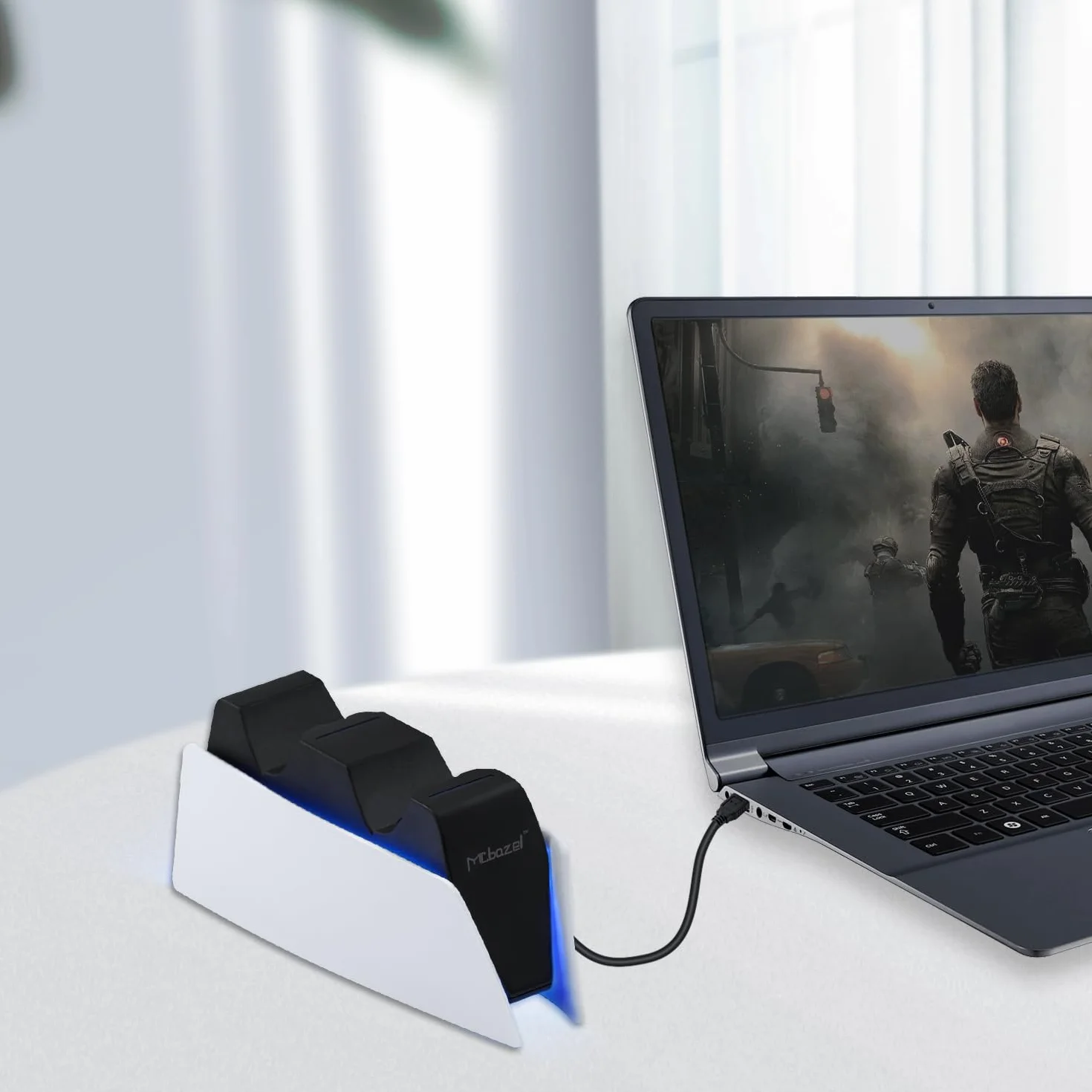 Mcbazel Stacja ładująca PS5 kontroler do kontrolera PS5 DualSense, stacja ładująca ze wskaźnikami LED / szybkie ładowanie/potrójna ochrona