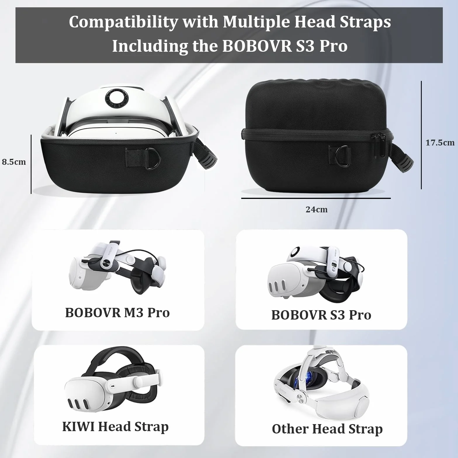 Etui do MetaQuest 3S/3, przenośna torba podróżna z twardą skorupą do Quest 3S VR Gaming Headset kompatybilna z paskiem na głowę Bobovr M3 Pro Battery, z osłoną obiektywu