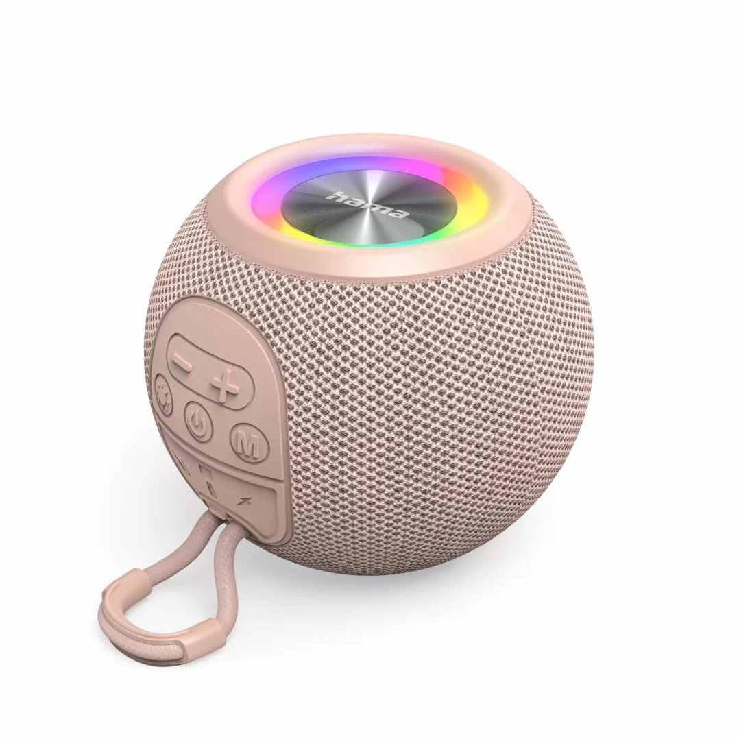 Przenośny głośnik Bluetooth Hama Ballshape 3.0, 5W, LED, TWS, 10h odtwarzania, głośnomówiący, USB-C, idealny na imprezy, plener i sport, różowy – doskonały dźwięk i światło w harmonii