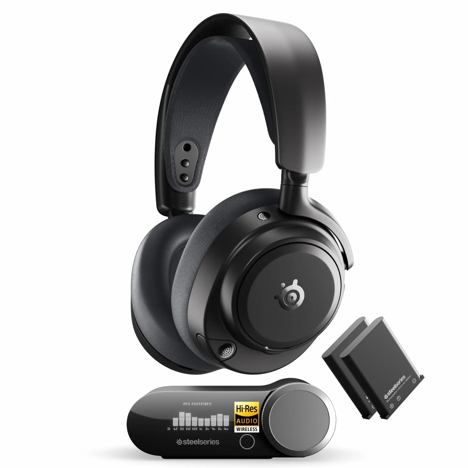 SteelSeries Arctis Nova Pro Omni – Bezprzewodowy dźwięk Hi‑Res, 96kHz/24bit, ANC, mikrofon ClearCast Pro, redukcja szumów AI, aplikacja mobilna, Mix 2,4GHz + BT, OmniPlay PC+PlayStation+Xbox – Grafit