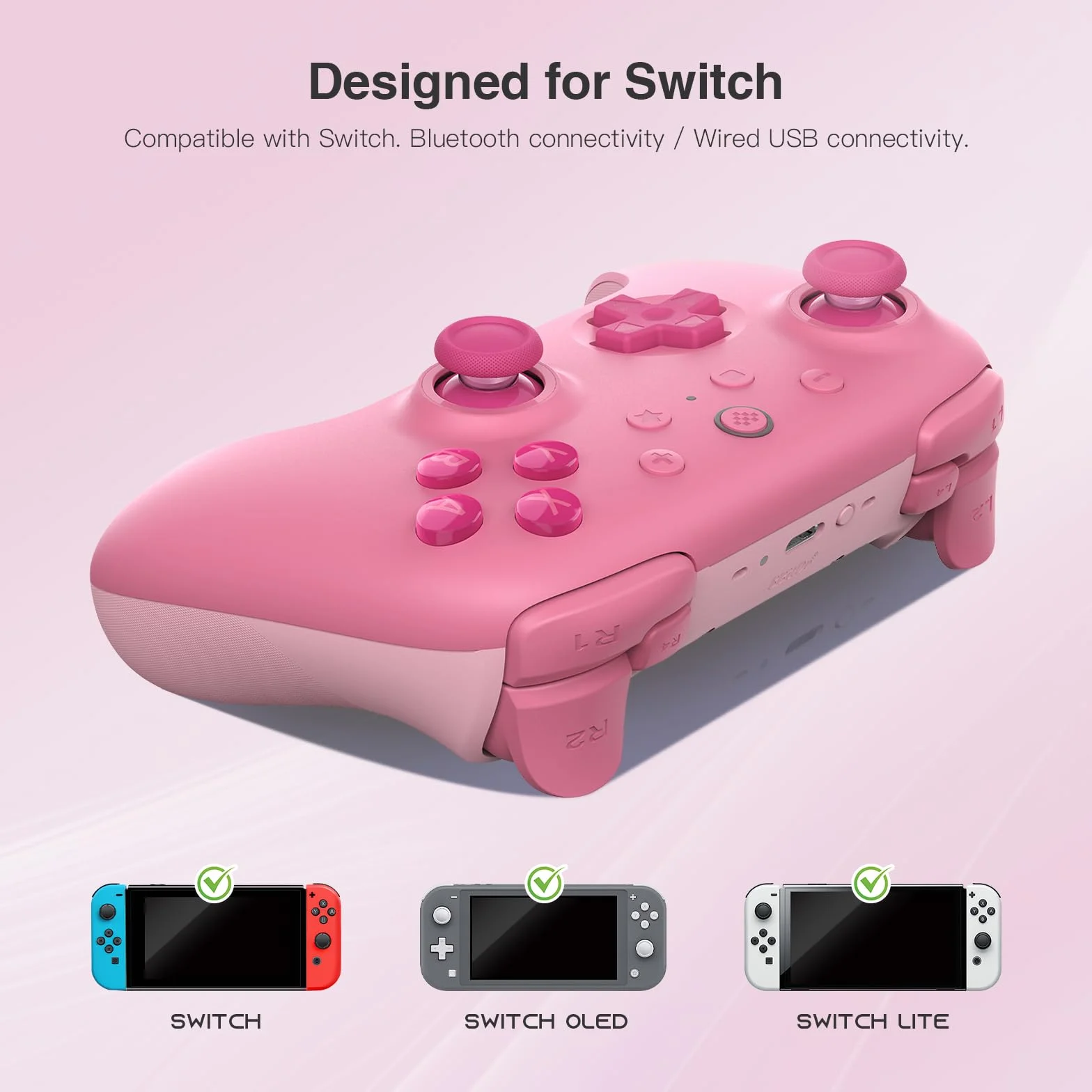 8Bitdo Ultimate 2C Kontroler Bluetooth do Switcha 2, Switcha/OLED/Lite, joysticki z efektem Halla, nieliniowe cyfrowe wyzwalacze, konfigurowalne zderzaki L4/R4, ruch 6-osiowy, wibracje Rumble (Różowy)