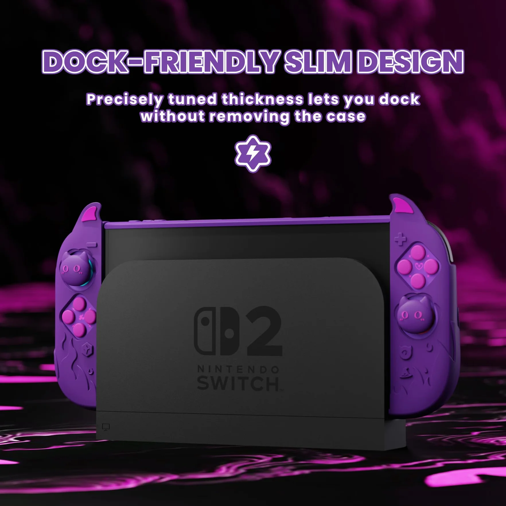 PlayVital Etui Ochronne do Switch 2 z Silikonowymi Nakładkami na Joycon, Joysticki i Naklejkami - Fioletowy