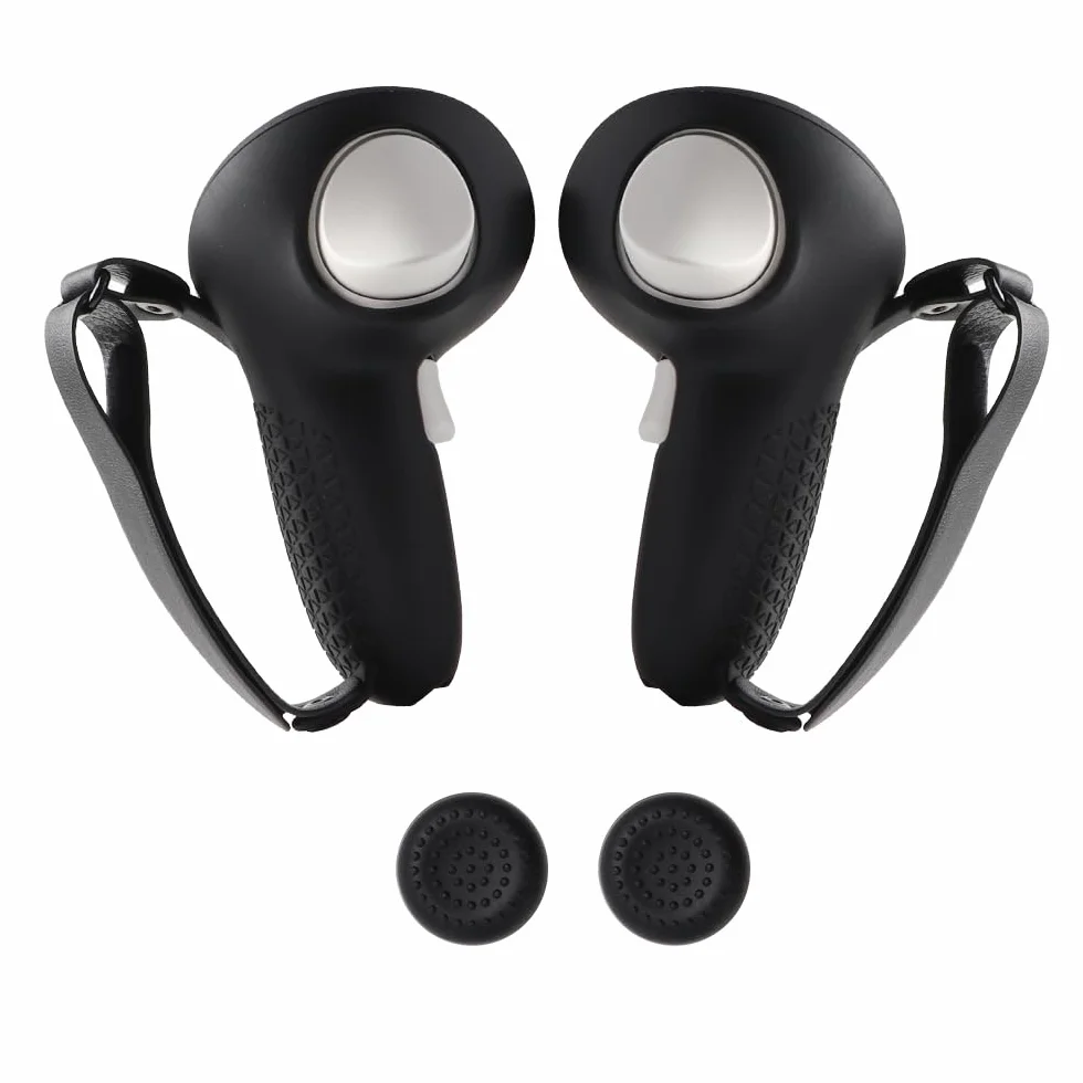 VR Touch Controller Grips Cover do Meta Quest 3s/Quest 3, akcesoria do zestawu słuchawkowego Virtual Reality, silikonowe etui ochronne z regulowanym paskiem na rękę (czarny)