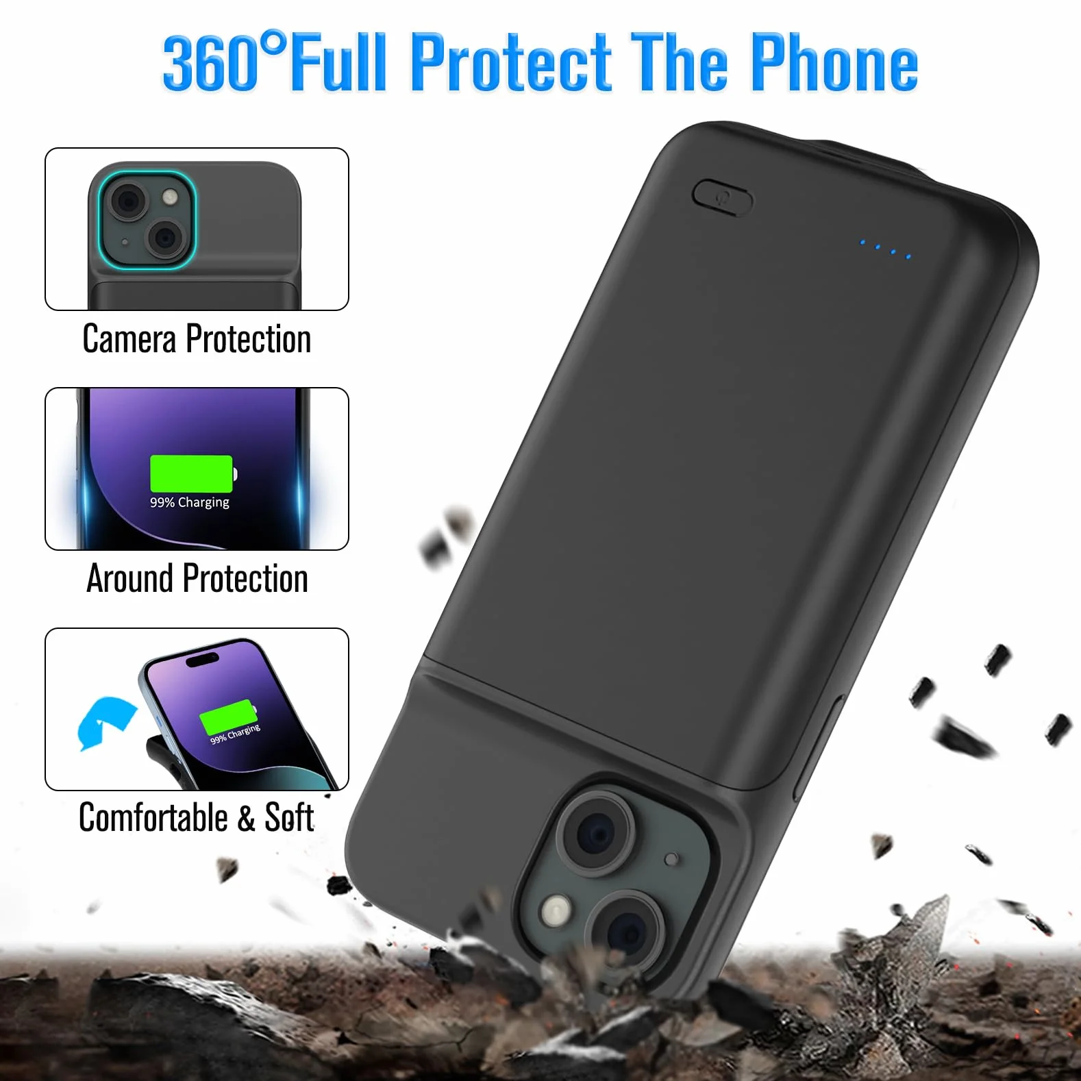 etui z akumulatorem na iPhone 15 (6,1"), 8500 mAh, 15 W Power Bank, etui z dodatkowym akumulatorem, etui na telefon z ładowarką, etui na akumulator, etui z ładowarką na iPhone 15, etui z