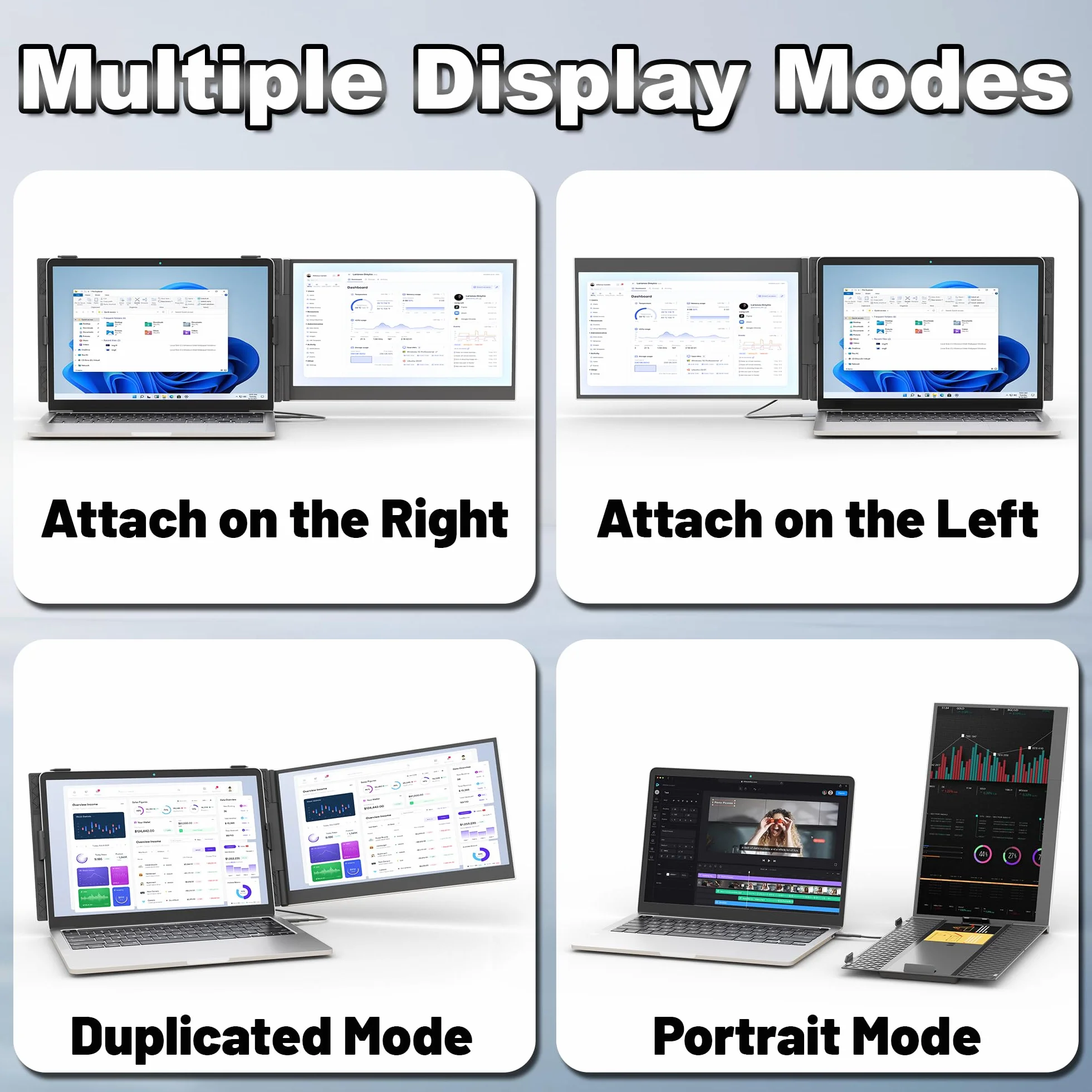 domyfan Przedłużacz ekranu do laptopa, ultralekki 600 g, podwójny przedłużacz monitora do laptopa, 1080p Full HD, przenośny monitor do Windowsa, Mac, PS5, Switch, Plug & Play, współpracuje z laptopami
